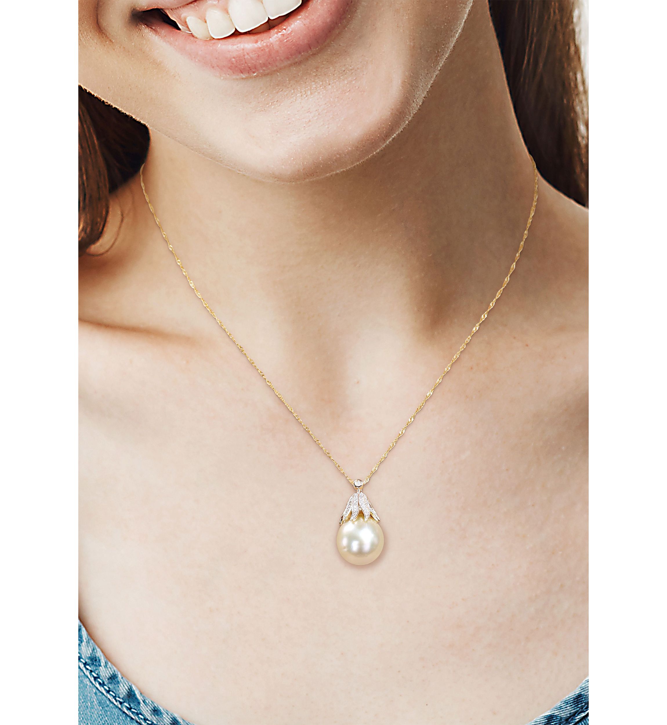 10-11mm South Sea Cultured Pearl and Diamond Accent Pendant with Chain in 14k Yellow Gold