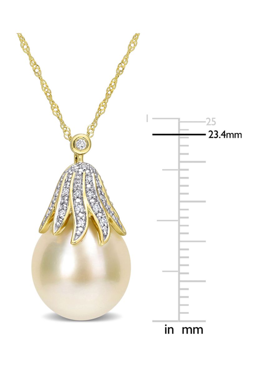 10-11mm South Sea Cultured Pearl and Diamond Accent Pendant with Chain in 14k Yellow Gold