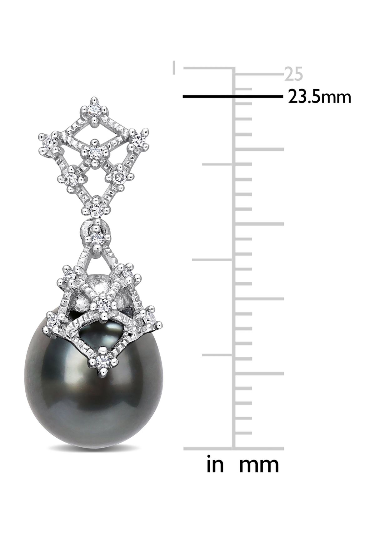 9-10mm Black Tahitian Cultured Pearl and 1/7 CT TW Diamond Drop Earrings in 14k White Gold