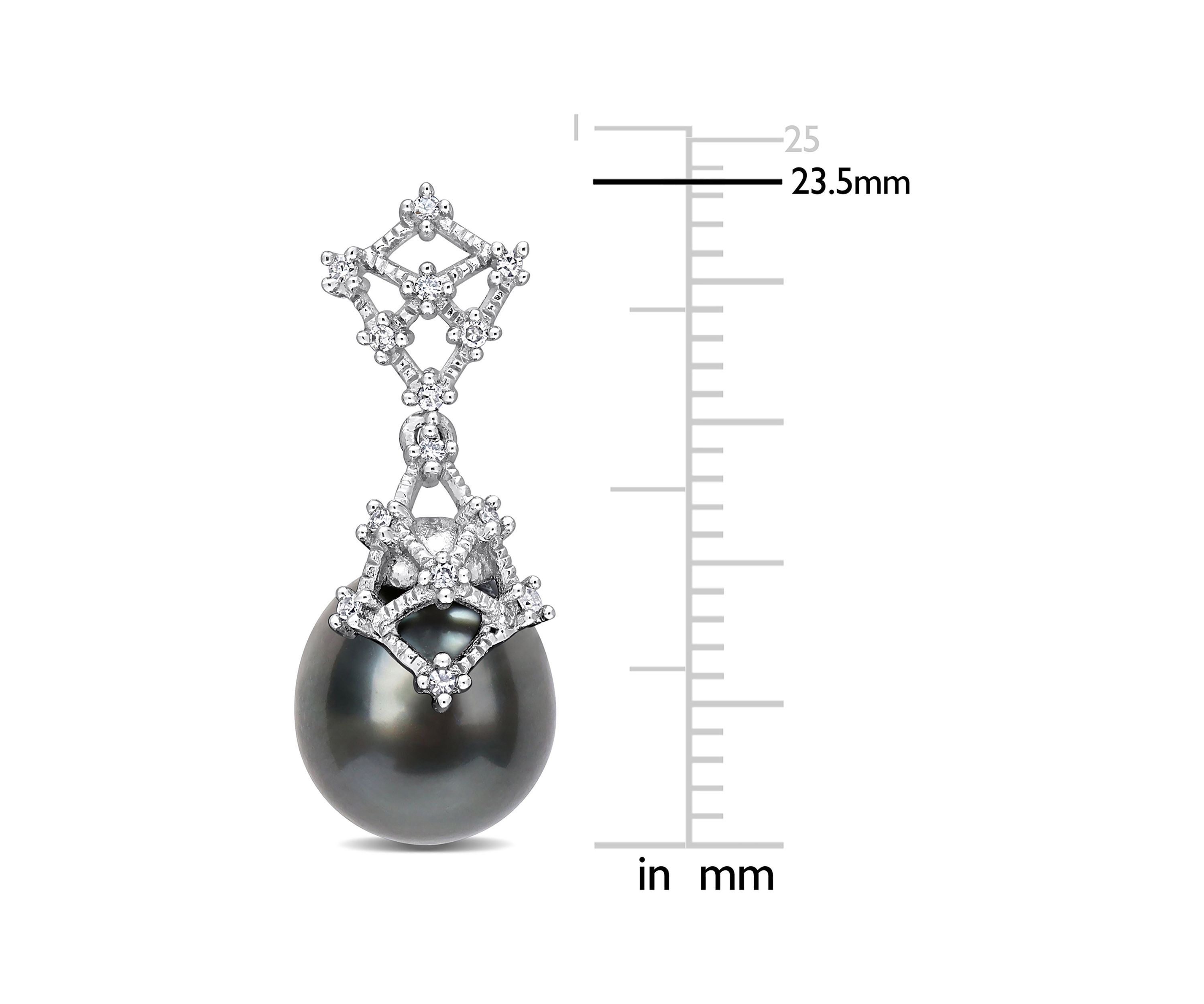 9-10mm Black Tahitian Cultured Pearl and 1/7 CT TW Diamond Drop Earrings in 14k White Gold