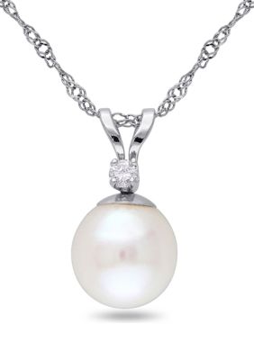 Belk & Co 7-7.5mm Cultured Freshwater Pearl and Diamond Accent Pendant with Chain in 14k White Gold