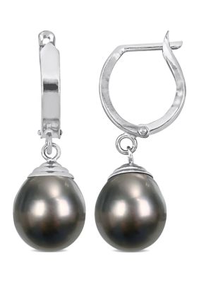 Belk & Co 9-10mm Black Tahitian Pearl Huggie Earrings in 14k White Gold