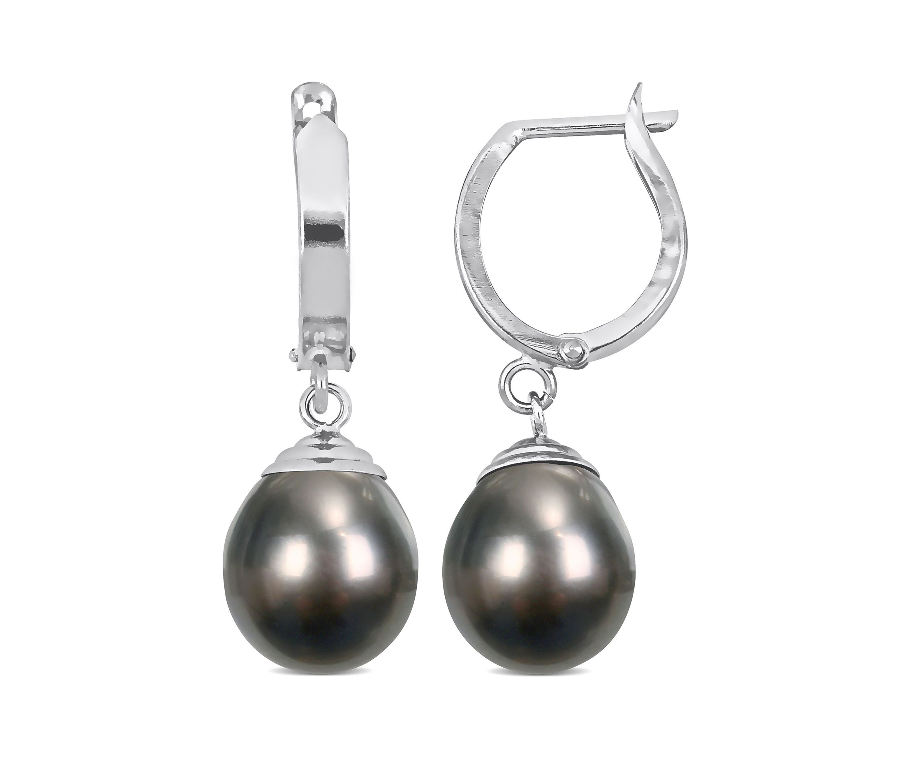 9-10mm Black Tahitian Pearl Huggie Earrings in 14k White Gold