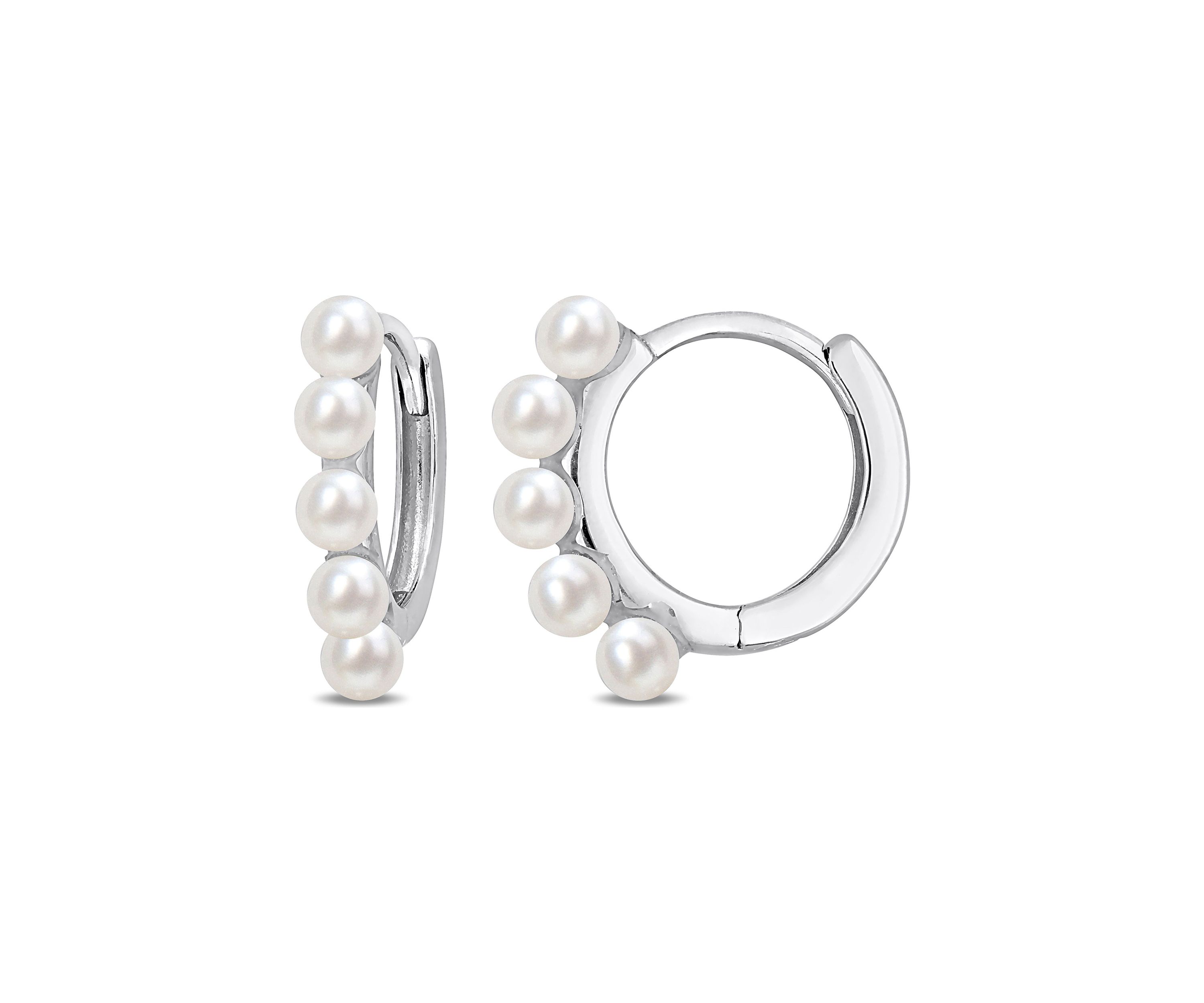 2-2.5mm Cultured Freshwater Pearl Mini Hoop Earrings in 10k White Gold
