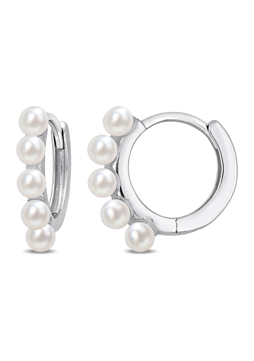 2-2.5mm Cultured Freshwater Pearl Mini Hoop Earrings in 10k White Gold