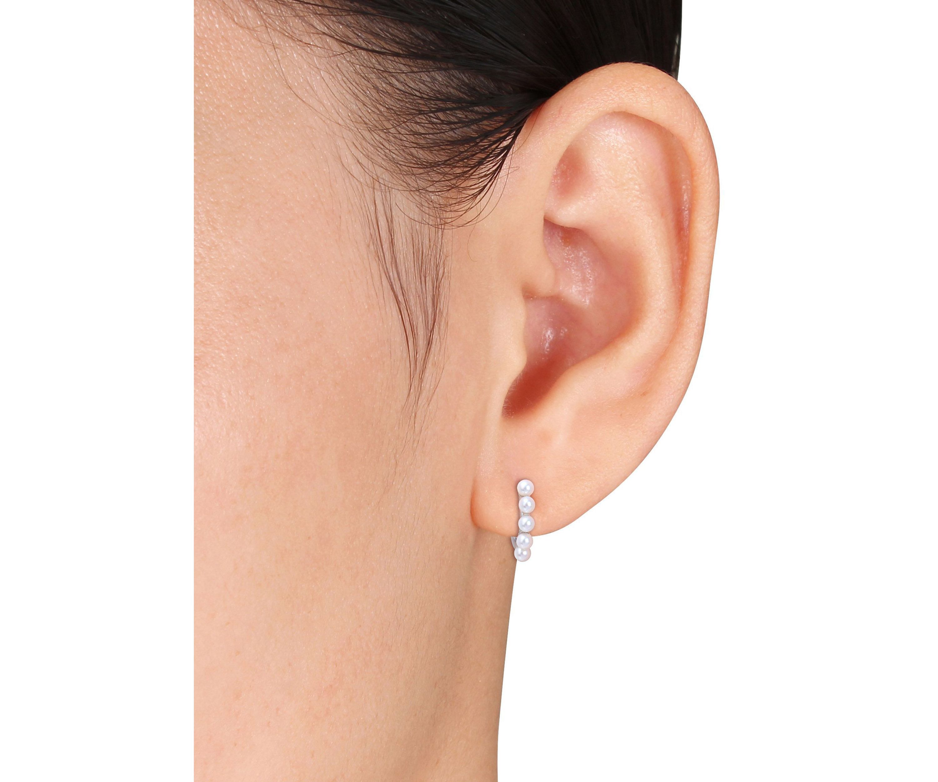 2-2.5mm Cultured Freshwater Pearl Mini Hoop Earrings in 10k White Gold