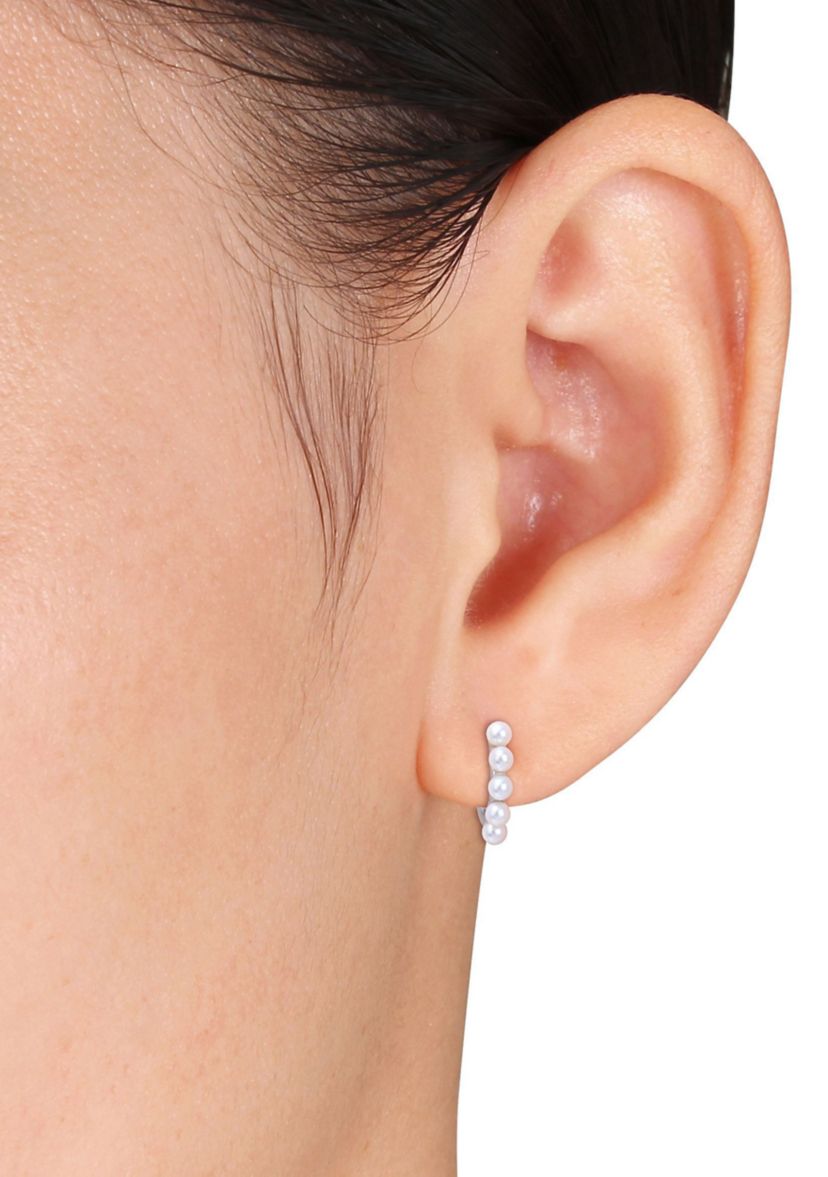 2-2.5mm Cultured Freshwater Pearl Mini Hoop Earrings in 10k White Gold