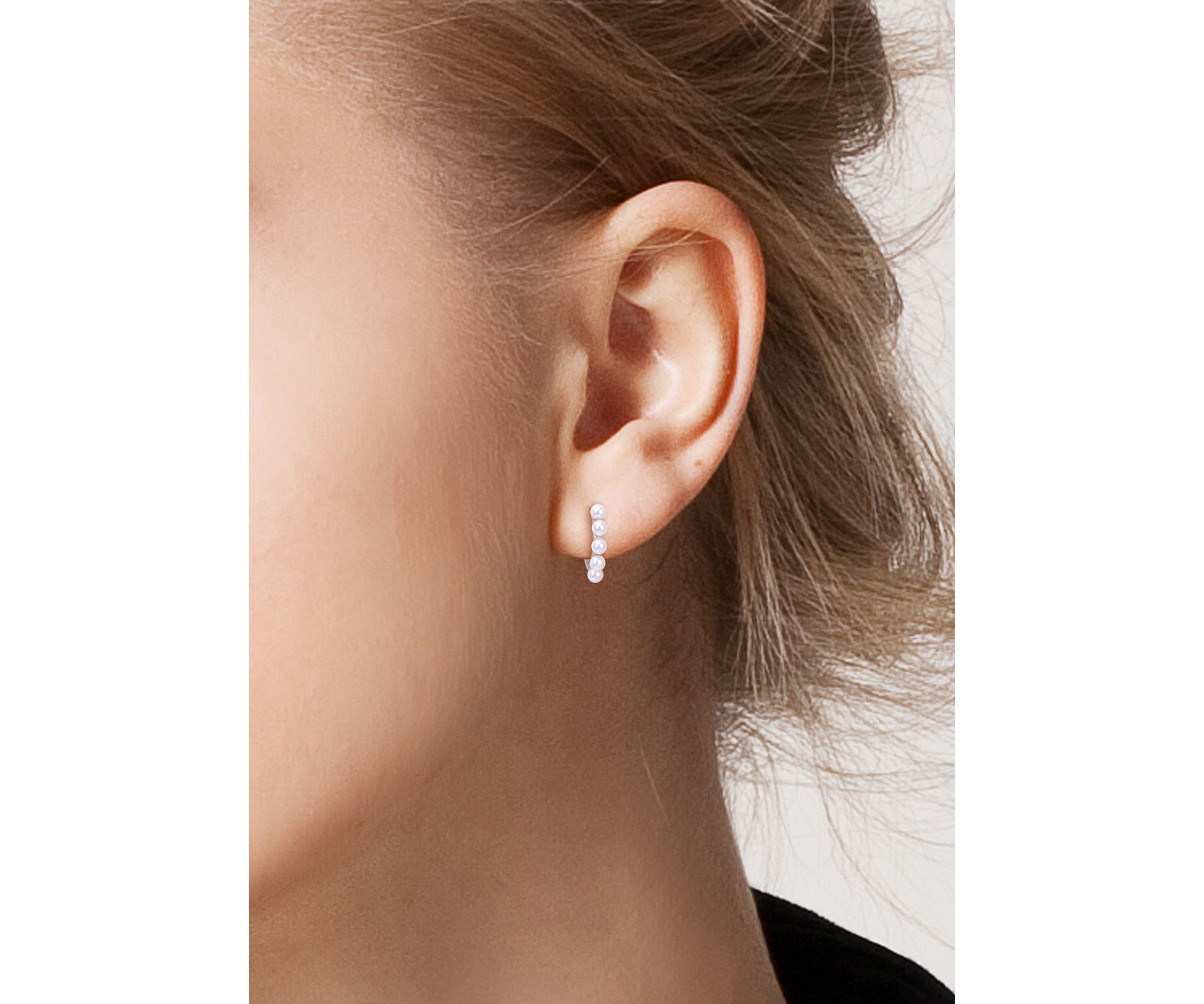 2-2.5mm Cultured Freshwater Pearl Mini Hoop Earrings in 10k White Gold