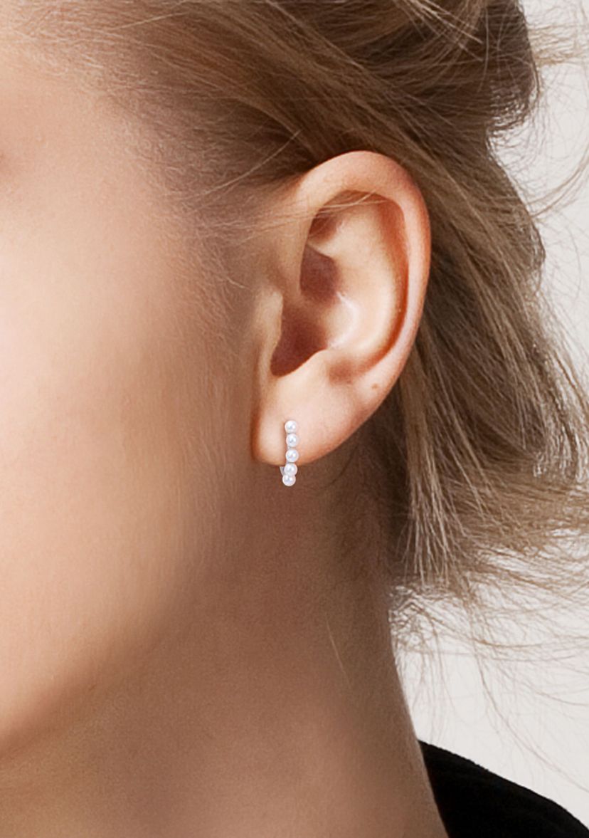 2-2.5mm Cultured Freshwater Pearl Mini Hoop Earrings in 10k White Gold
