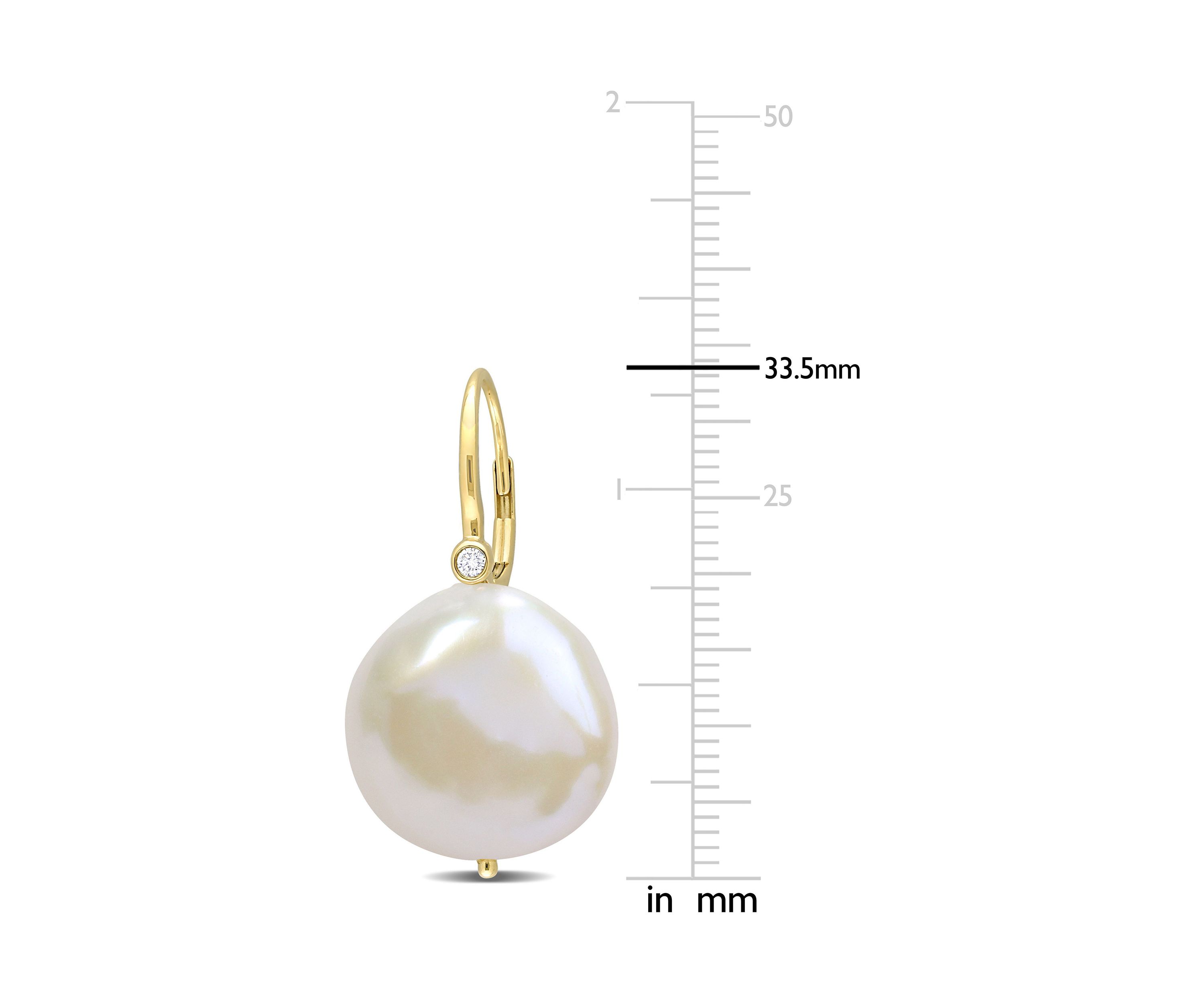 17.5-18mm Cultured Freshwater Pearl and Diamond Accent Leverback Earrings in 14k Yellow Gold