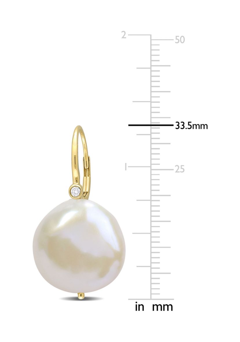 17.5-18mm Cultured Freshwater Pearl and Diamond Accent Leverback Earrings in 14k Yellow Gold
