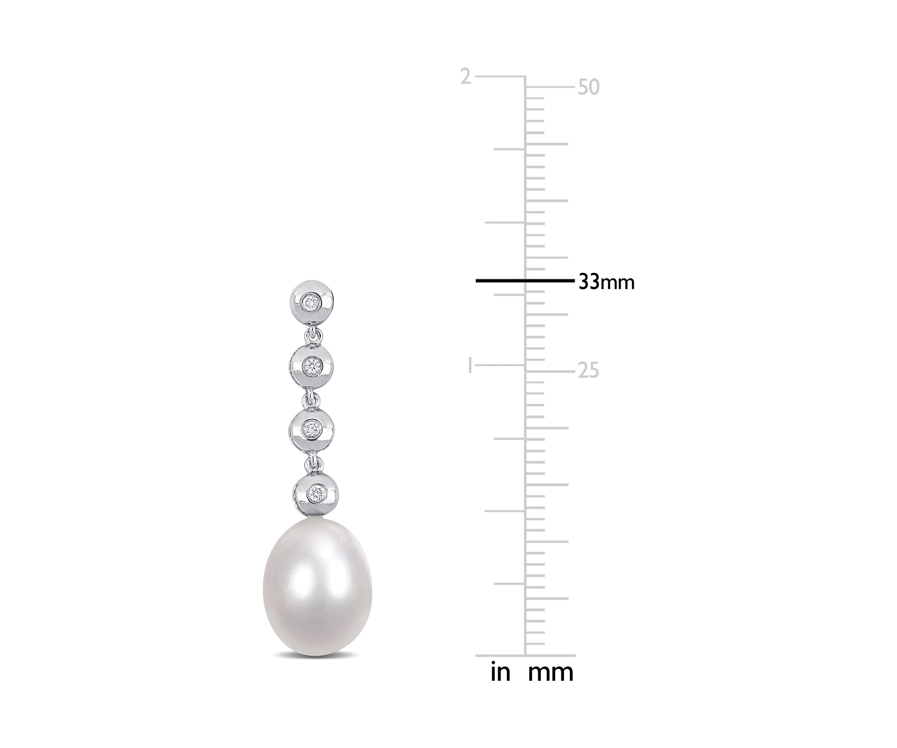 11-11.5mm Cultured Freshwater Pearl and 1/6 CT TDW Diamond Linear Drop Earrings in 14k White Gold