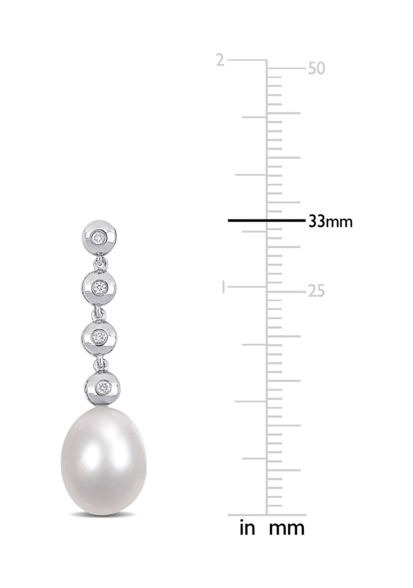 11-11.5mm Cultured Freshwater Pearl and 1/6 CT TDW Diamond Linear Drop Earrings in 14k White Gold
