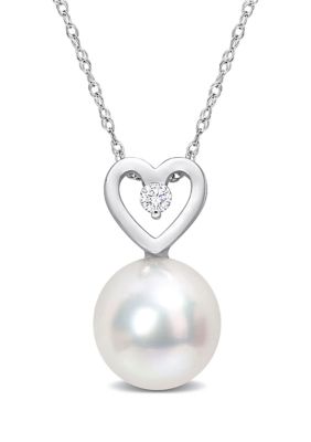 Belk & Co 9.5-10mm South Sea Cultured Pearl and Diamond Accent Heart Drop Pendant with Chain in 10k White Gold