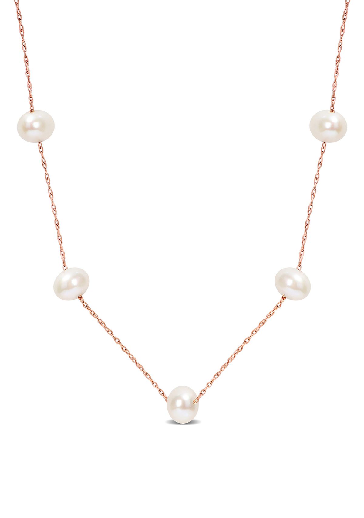 5.5-6mm Freshwater Cultured Pearl Tin-Cup Necklace in 10k Rose Gold