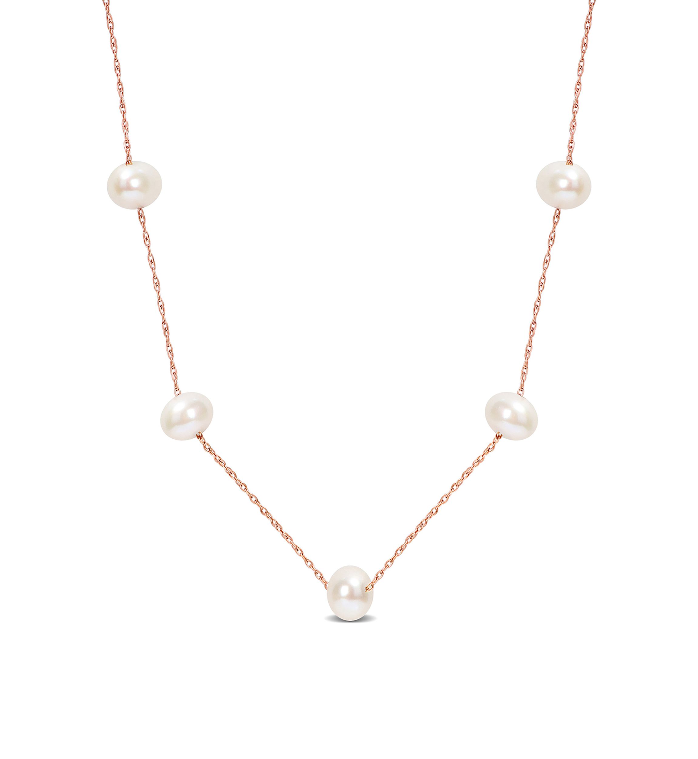 5.5-6mm Freshwater Cultured Pearl Tin-Cup Necklace in 10k Rose Gold