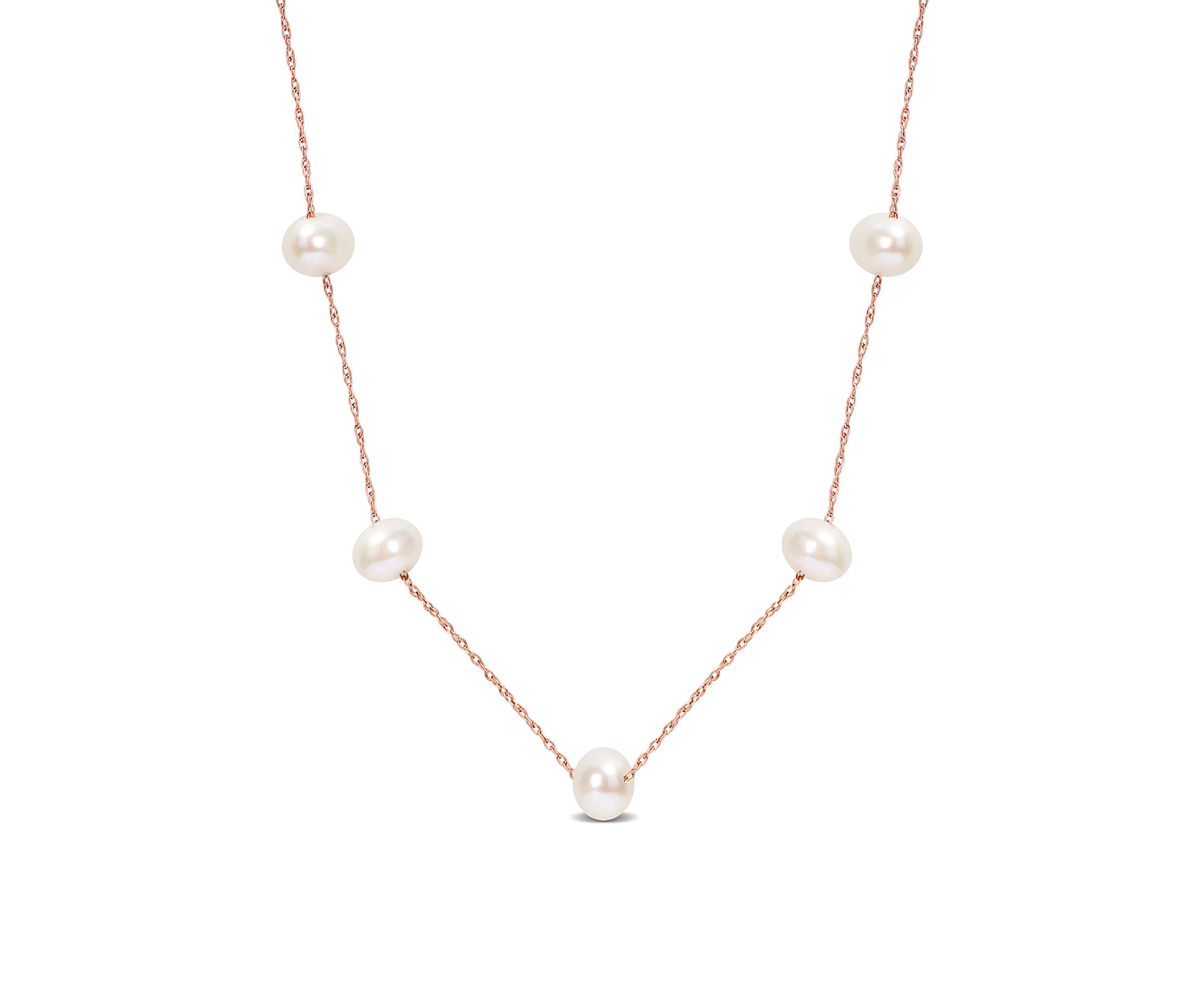 5.5-6mm Freshwater Cultured Pearl Tin-Cup Necklace in 10k Rose Gold