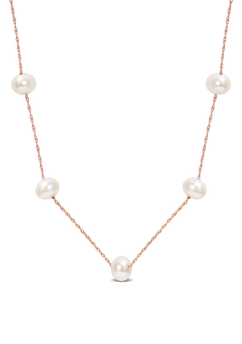 5.5-6mm Freshwater Cultured Pearl Tin-Cup Necklace in 10k Rose Gold