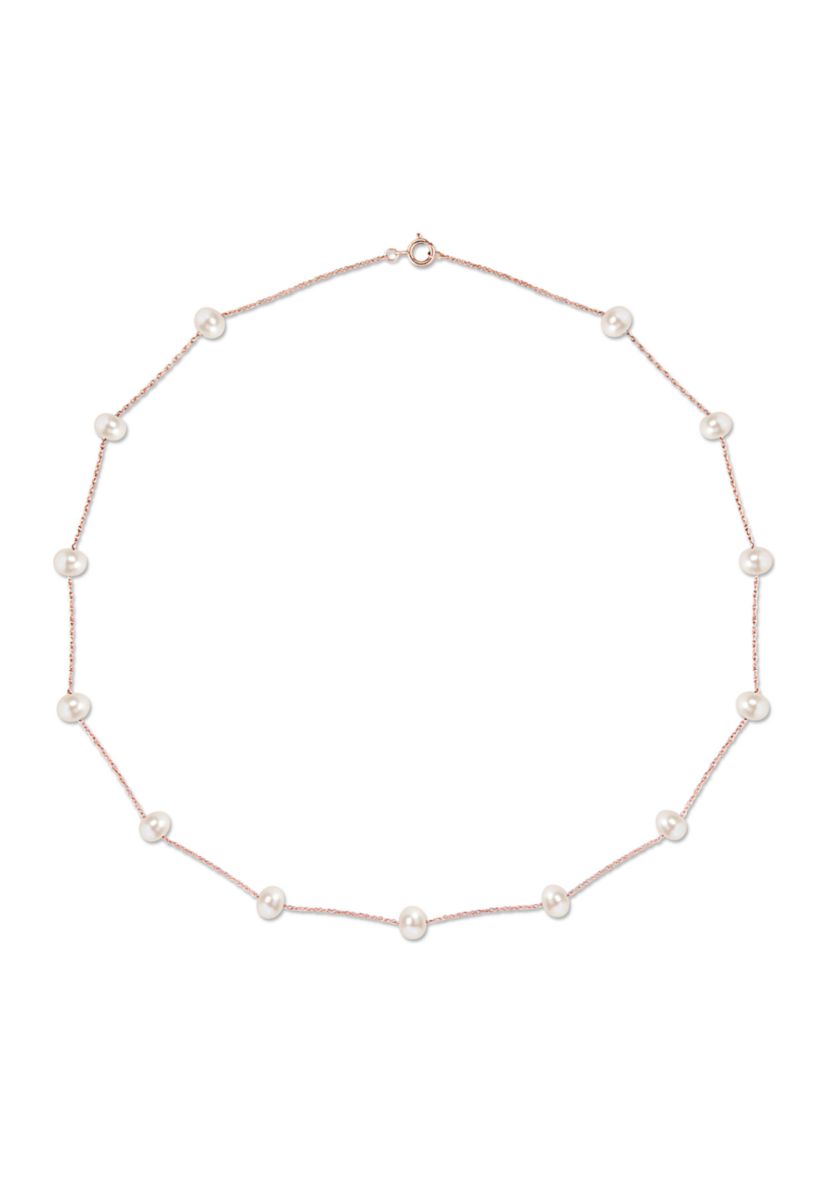5.5-6mm Freshwater Cultured Pearl Tin-Cup Necklace in 10k Rose Gold