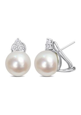 Belk & Co 12-12.5mm South Sea Cultured Pearl and 5/8 CT TW Diamond Clip-Back Earrings in 14k White Gold
