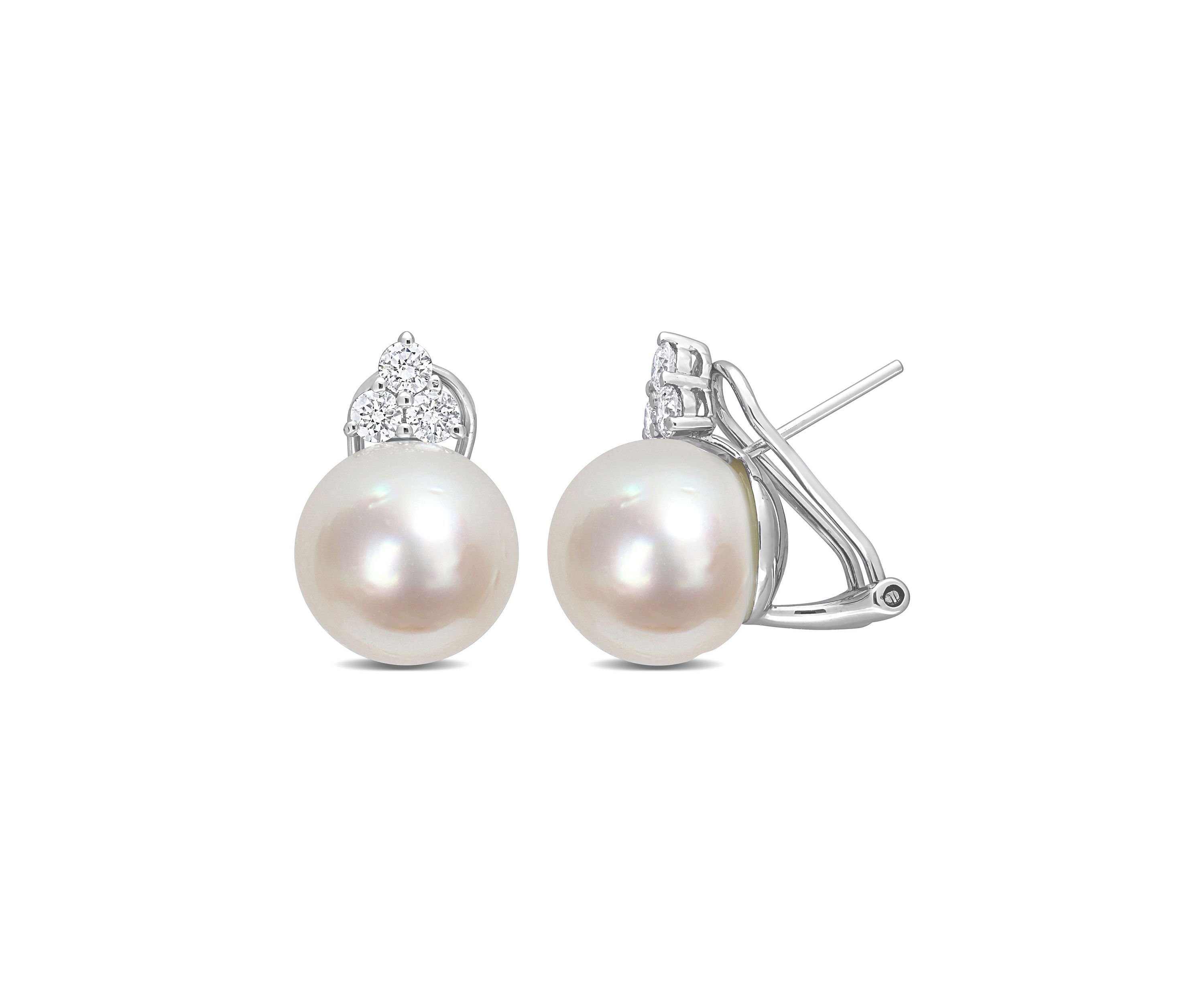12-12.5mm South Sea Cultured Pearl and 5/8 CT TW Diamond Clip-Back Earrings in 14k White Gold