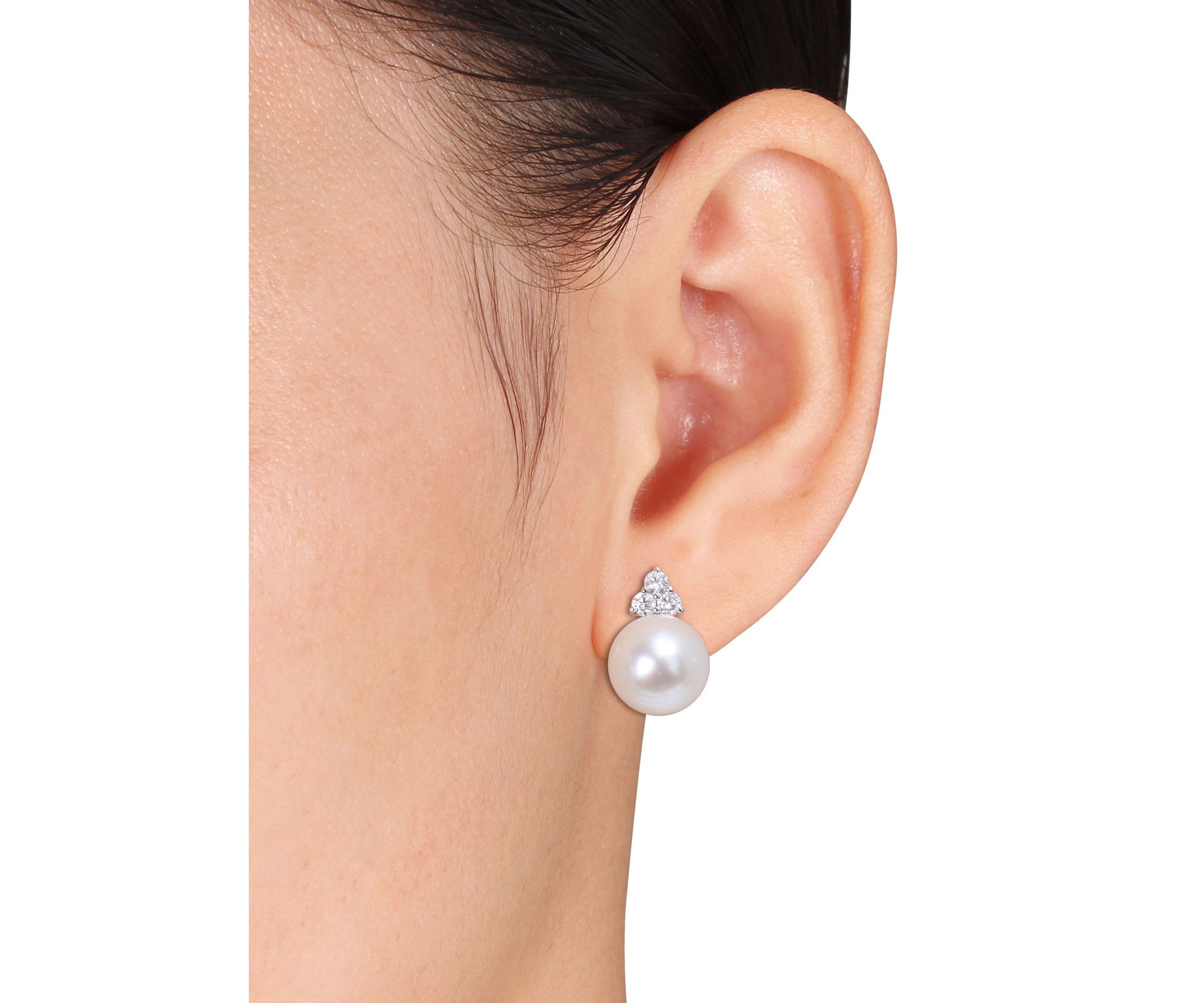 12-12.5mm South Sea Cultured Pearl and 5/8 CT TW Diamond Clip-Back Earrings in 14k White Gold