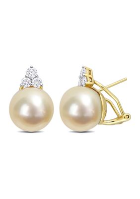 Belk & Co 12-12.5mm South Sea Cultured Pearl and 5/8 CT TW Diamond Clip-Back Earrings in 14k Yellow Gold