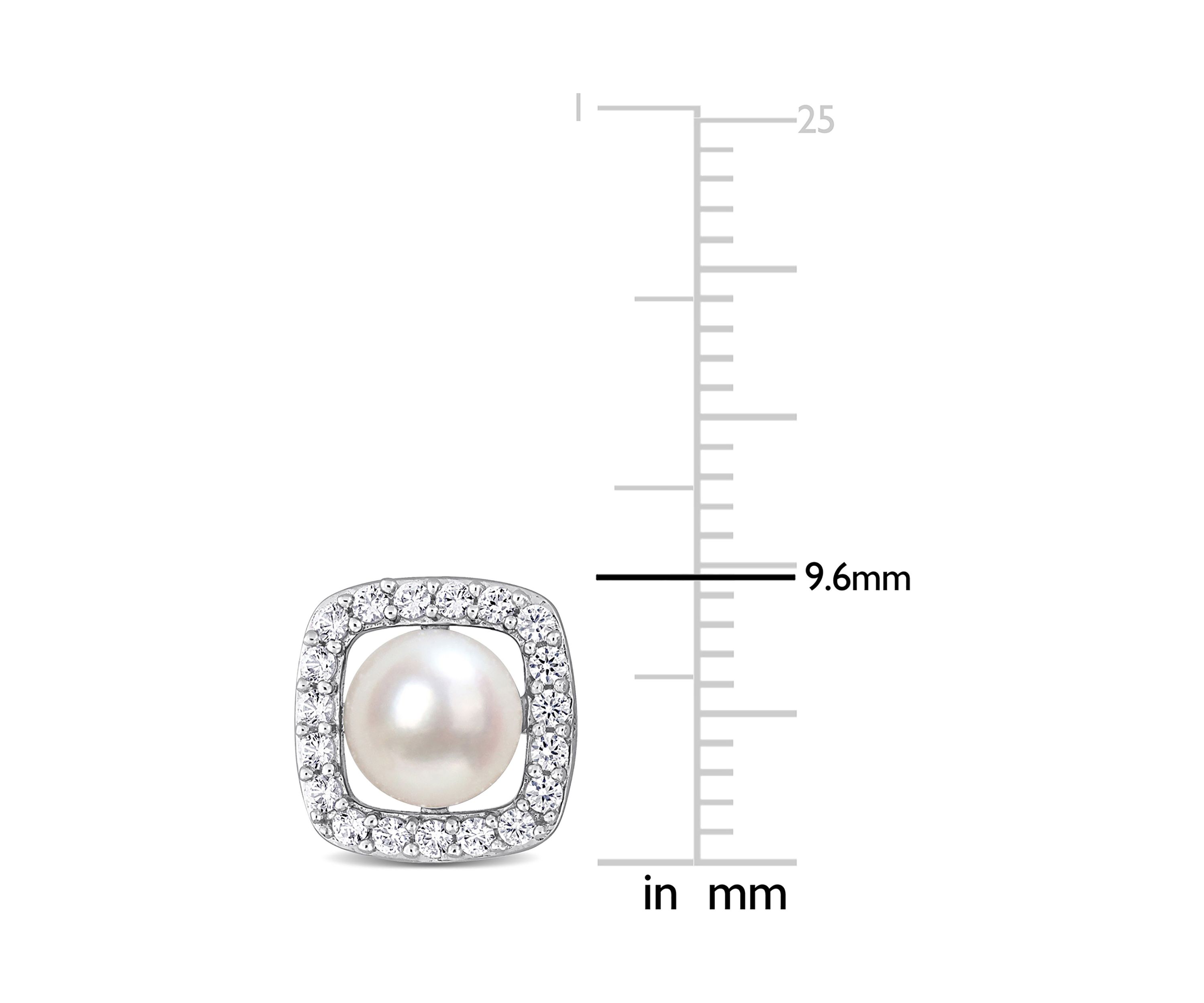 Lab Created 6-6.5mm Cultured Freshwater Pearl and 3/8 CT TGW Created White Sapphire Halo Stud Earrings in 10k White Gold