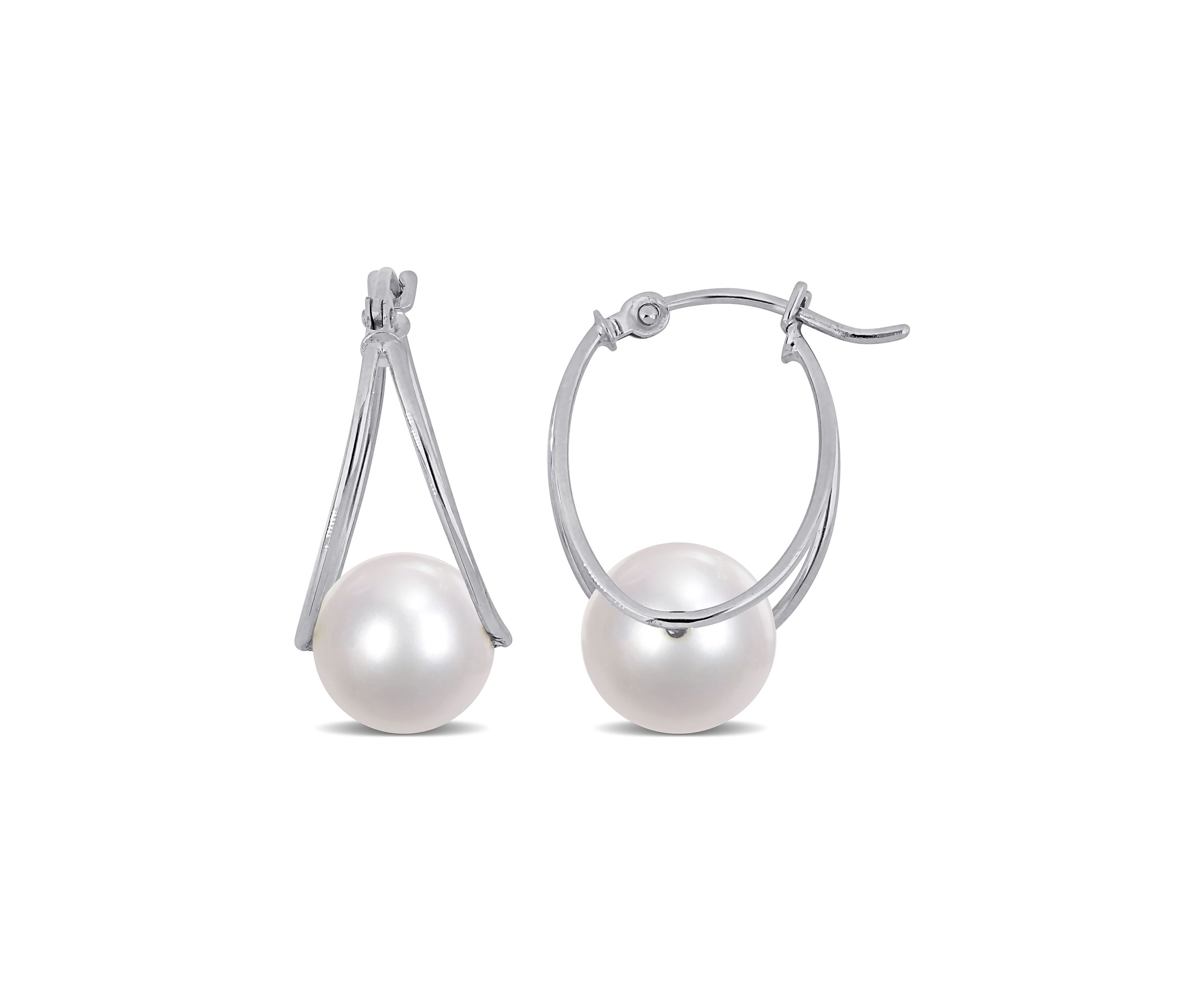 8-8.5mm Cultured Freshwater Pearl Drop Earrings in 10k White Gold