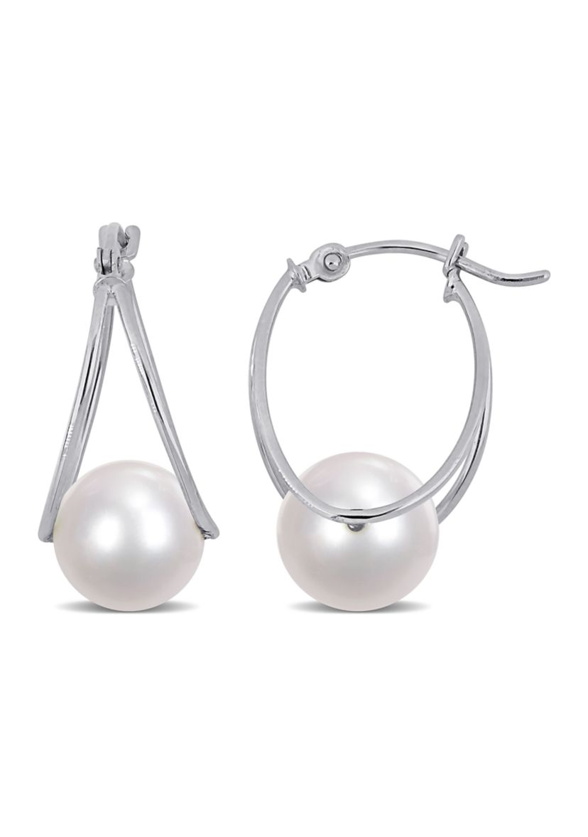 8-8.5mm Cultured Freshwater Pearl Drop Earrings in 10k White Gold