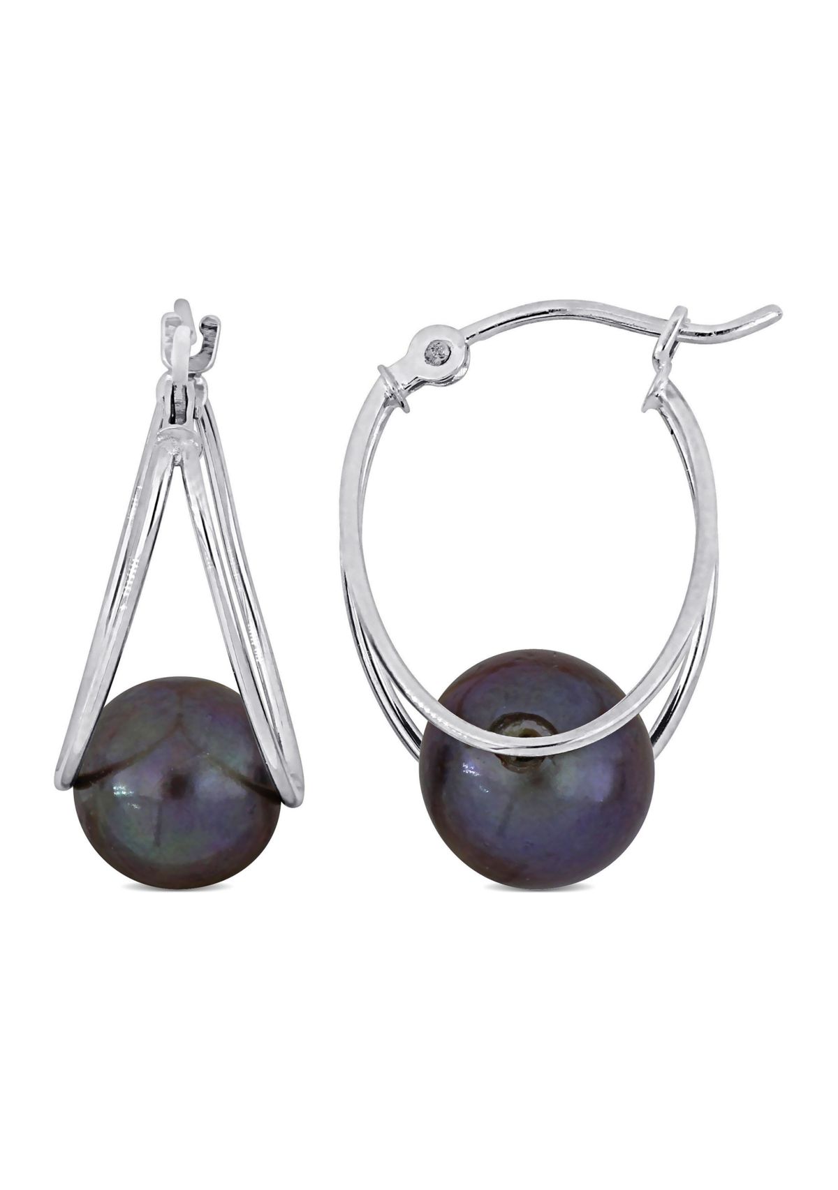 8-8.5mm Black Cultured Freshwater Pearl Drop Earrings in 10k White Gold