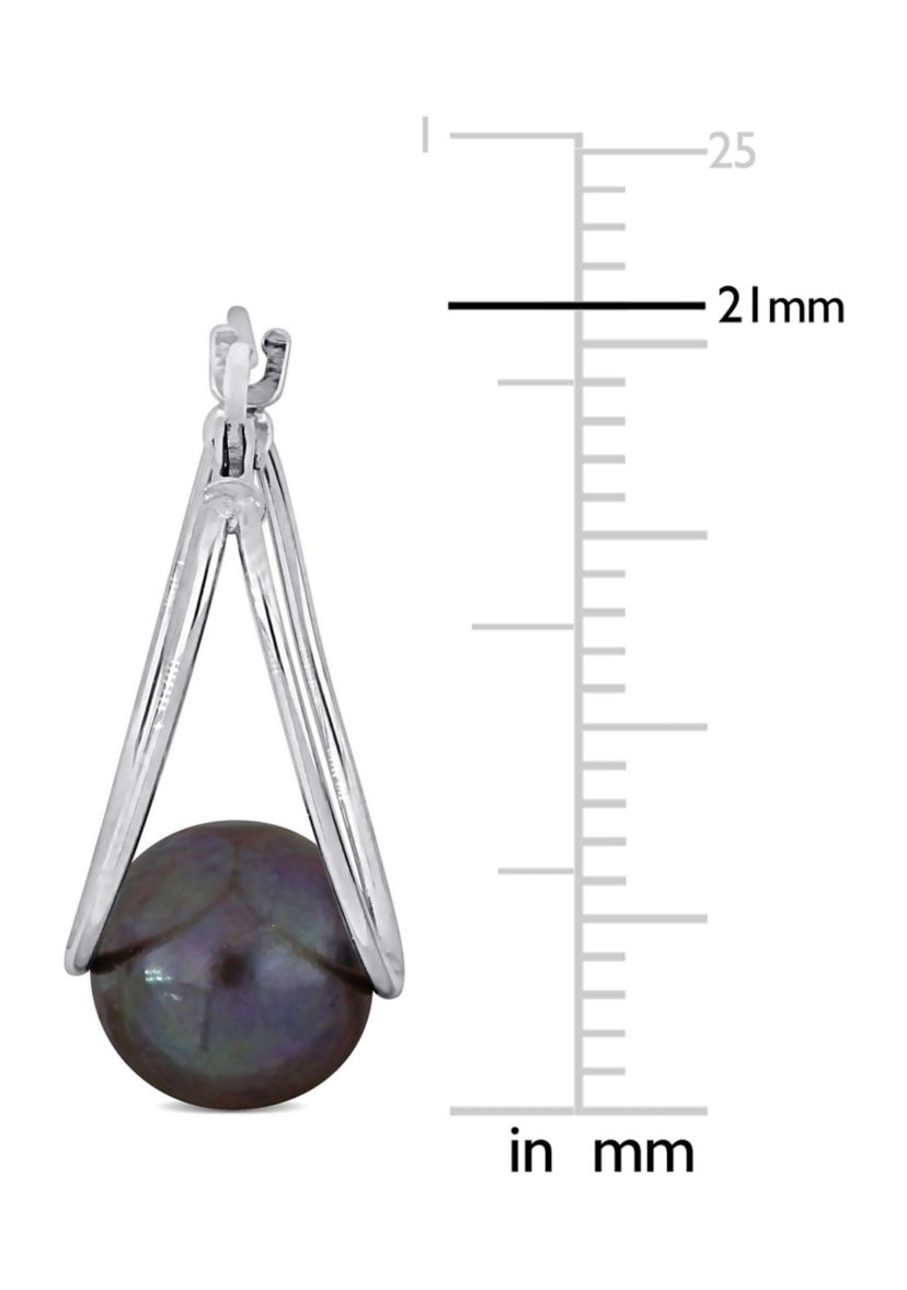 8-8.5mm Black Cultured Freshwater Pearl Drop Earrings in 10k White Gold