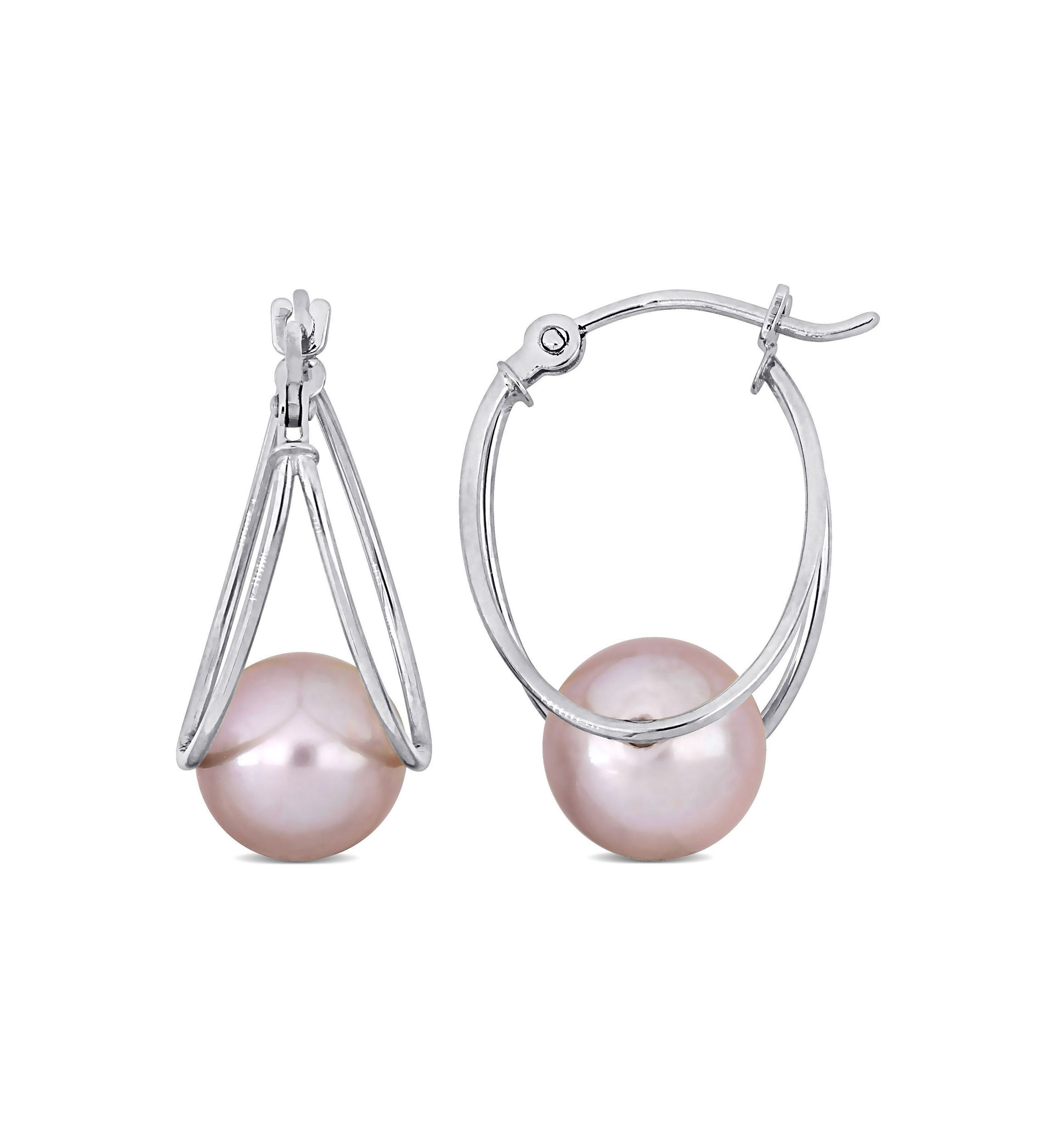 8-8.5mm Pink Cultured Freshwater Pearl Drop Earrings in 10k White Gold
