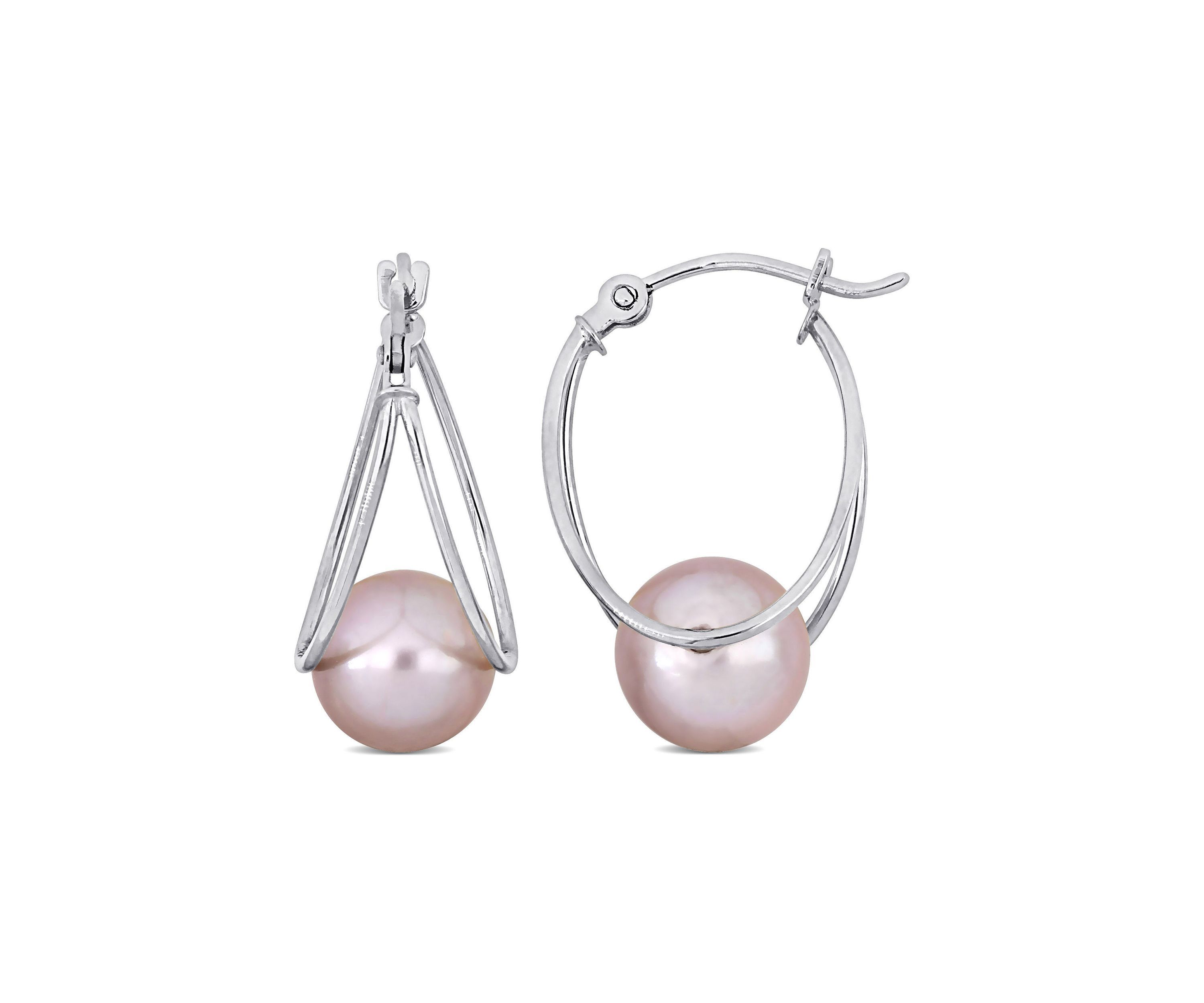 8-8.5mm Pink Cultured Freshwater Pearl Drop Earrings in 10k White Gold