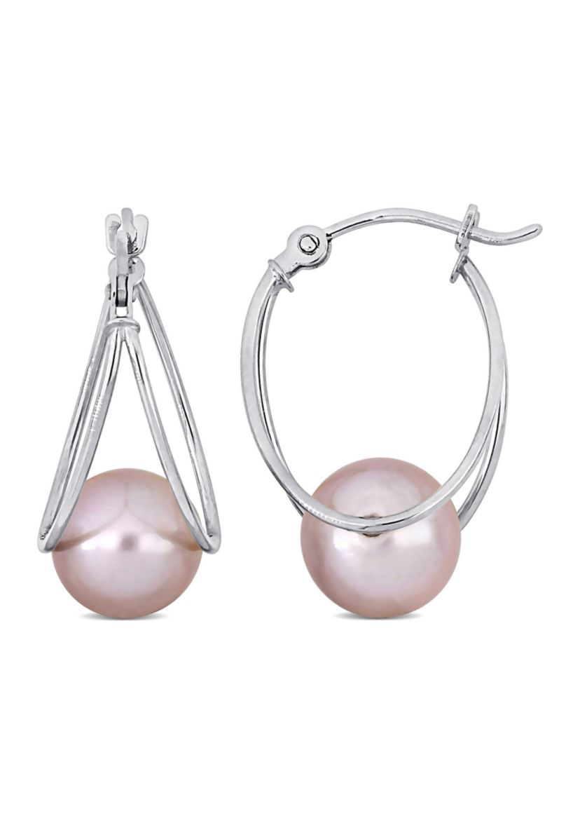 8-8.5mm Pink Cultured Freshwater Pearl Drop Earrings in 10k White Gold