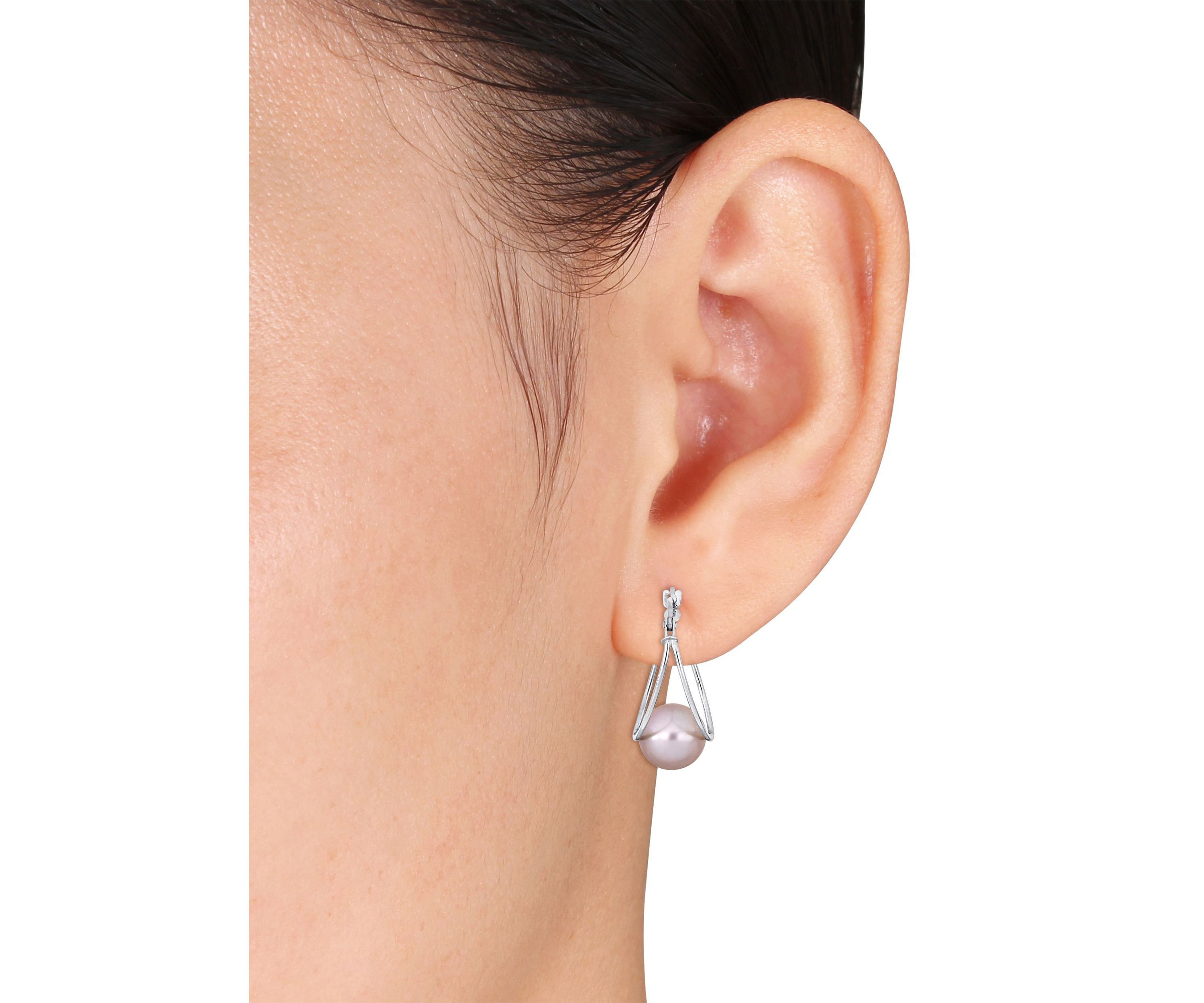 8-8.5mm Pink Cultured Freshwater Pearl Drop Earrings in 10k White Gold