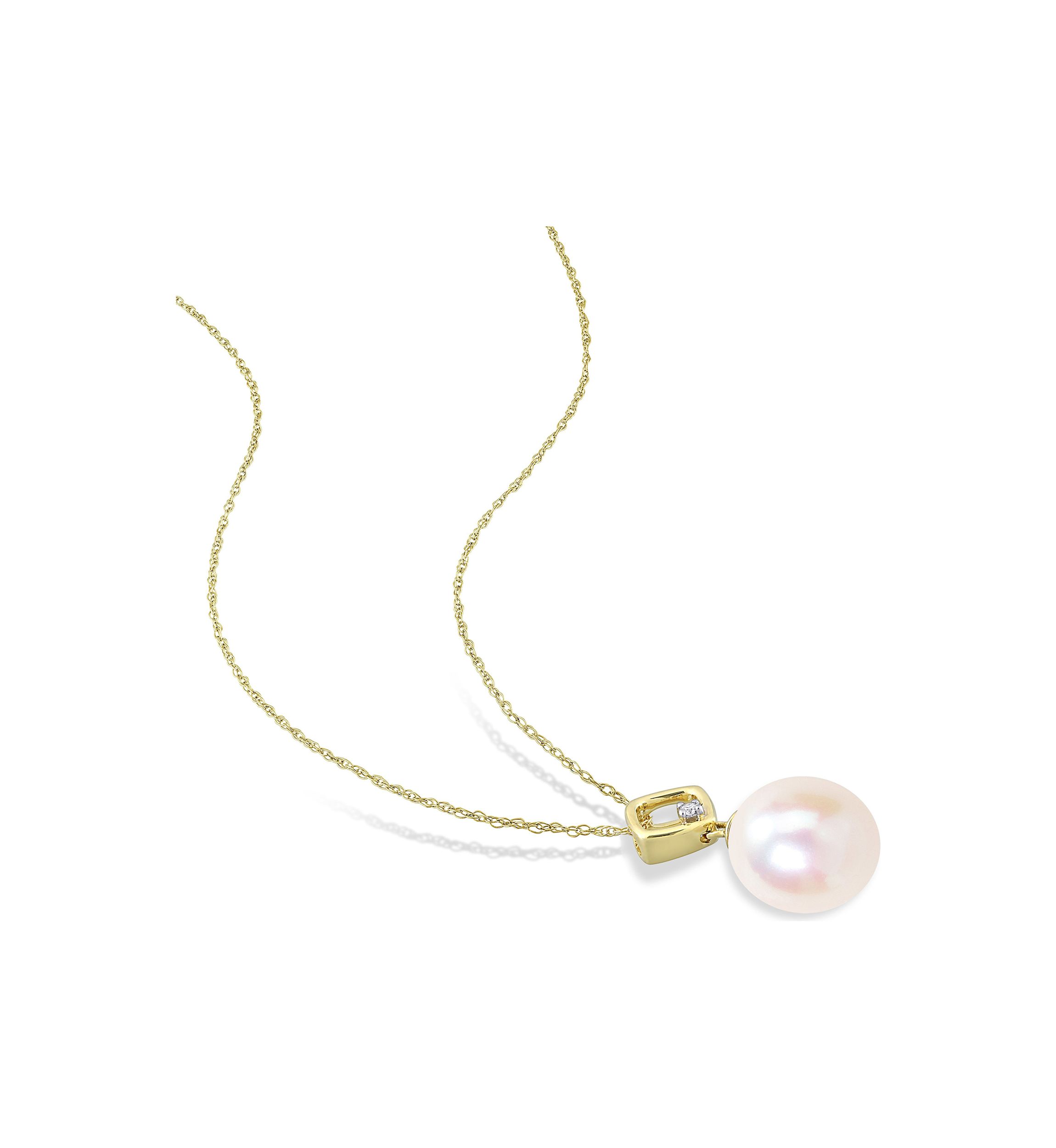 9-9.5mm Freshwater Cultured Pearl and Diamond Accent in 14k Yellow Gold