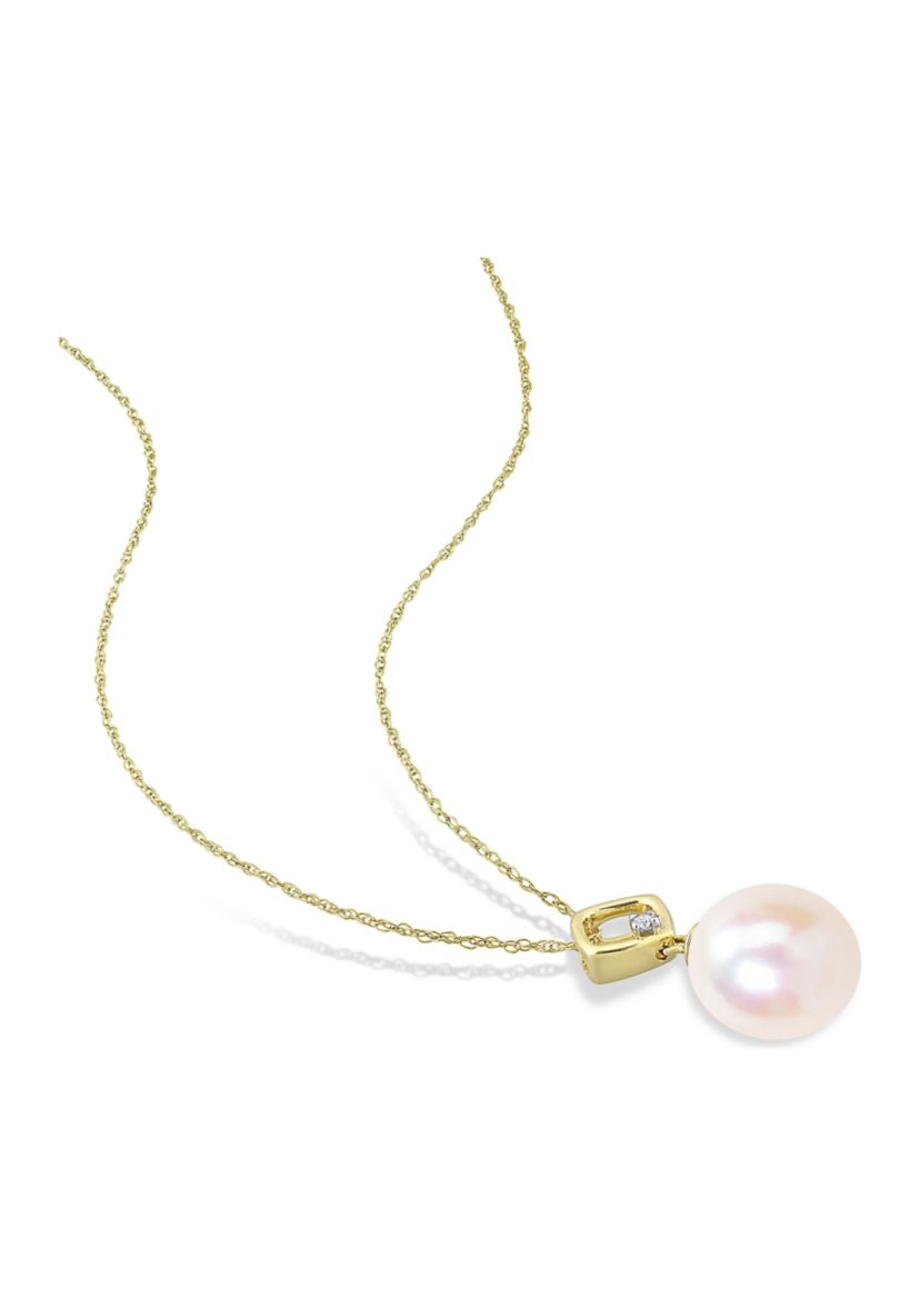 9-9.5mm Freshwater Cultured Pearl and Diamond Accent in 14k Yellow Gold