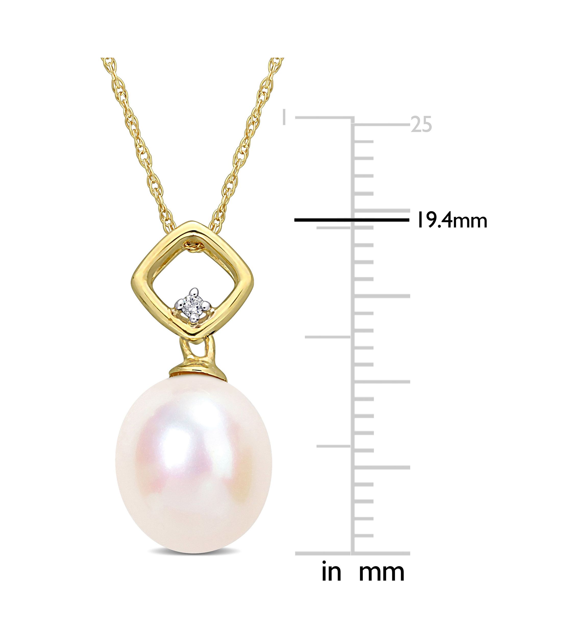 9-9.5mm Freshwater Cultured Pearl and Diamond Accent in 14k Yellow Gold