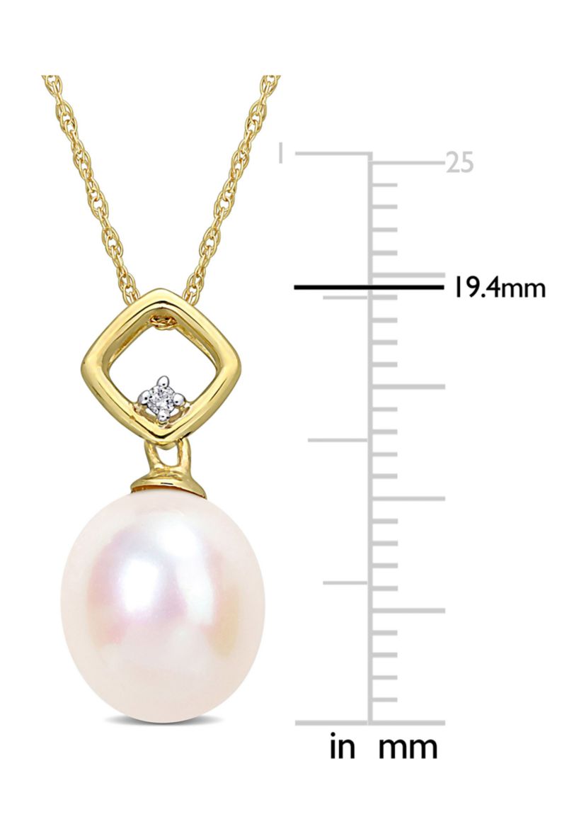 9-9.5mm Freshwater Cultured Pearl and Diamond Accent in 14k Yellow Gold