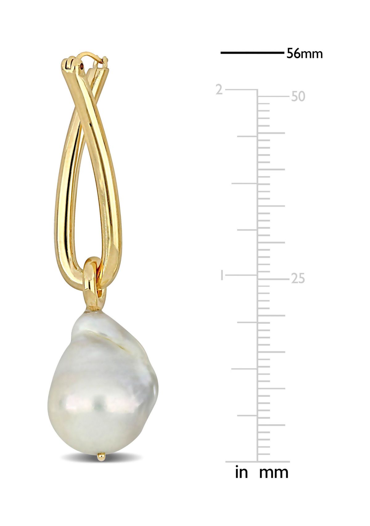 13-13.5mm Cultured Freshwater Baroque Pearl Twisted Hoop Earrings in 14k Yellow Gold