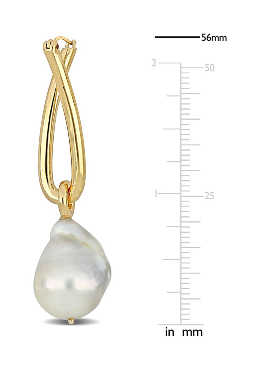 13-13.5mm Cultured Freshwater Baroque Pearl Twisted Hoop Earrings in 14k Yellow Gold