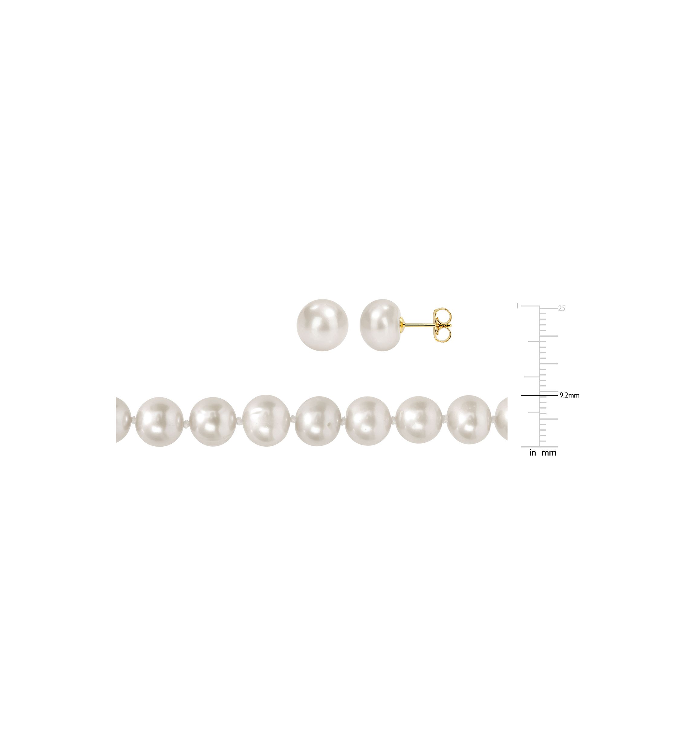 9-10mm Cultured Freshwater Pearl 2-PC Strand Necklace and Stud Earrings Set in 14k Yellow Gold