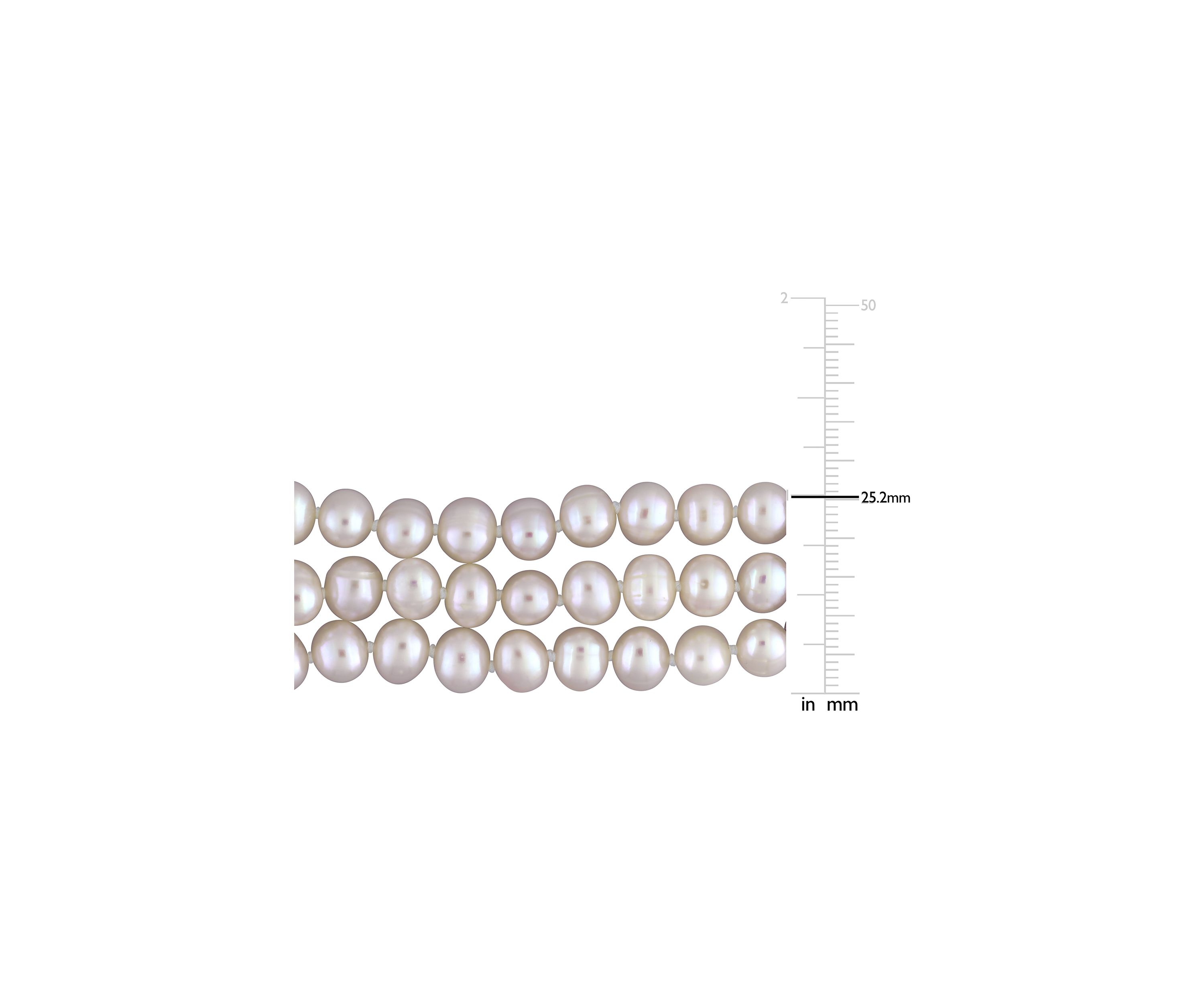 6.5 - 7 MM White Cultured Freshwater Pearl Bracelet with Cubic Zirconia in Sterling Silver