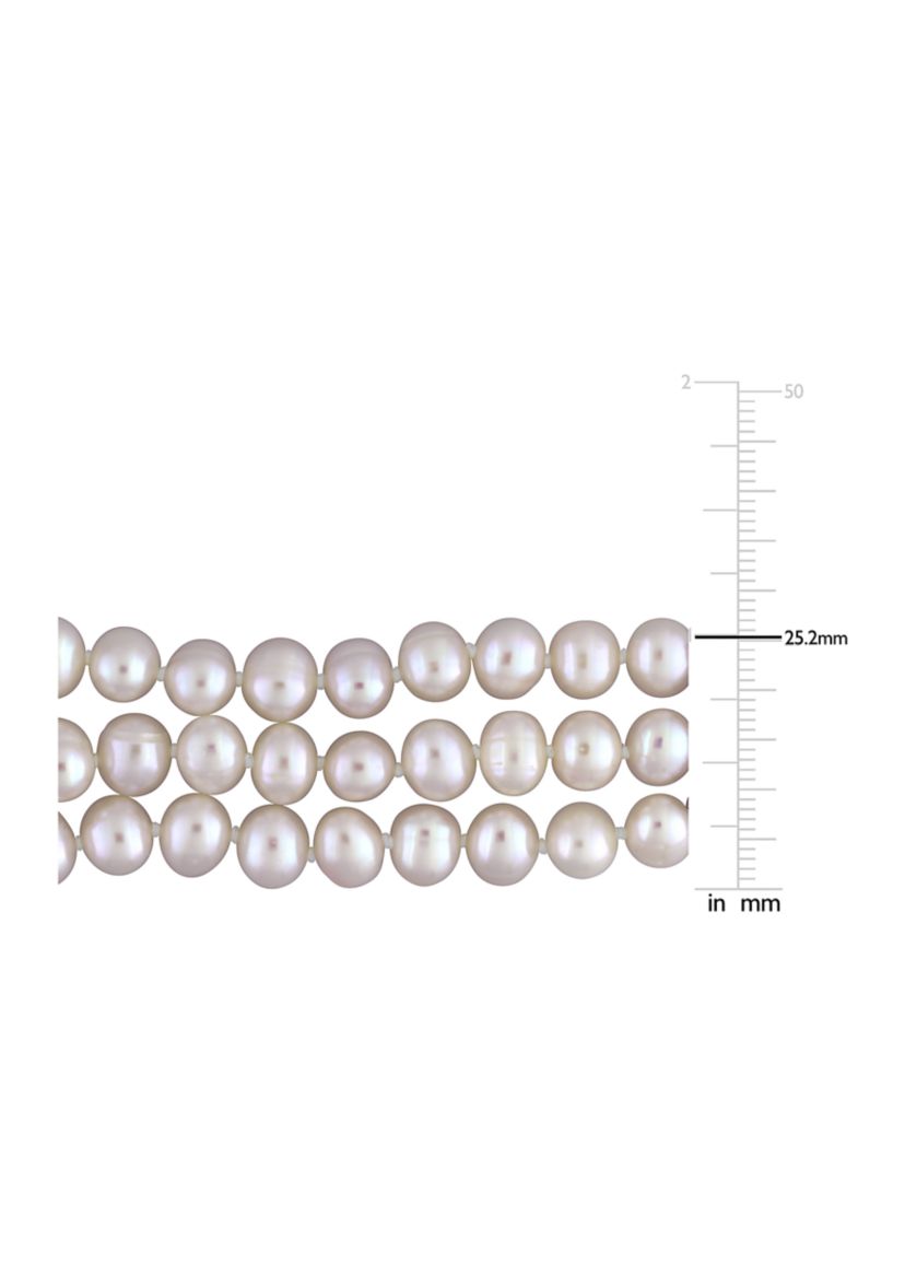 6.5 - 7 MM White Cultured Freshwater Pearl Bracelet with Cubic Zirconia in Sterling Silver