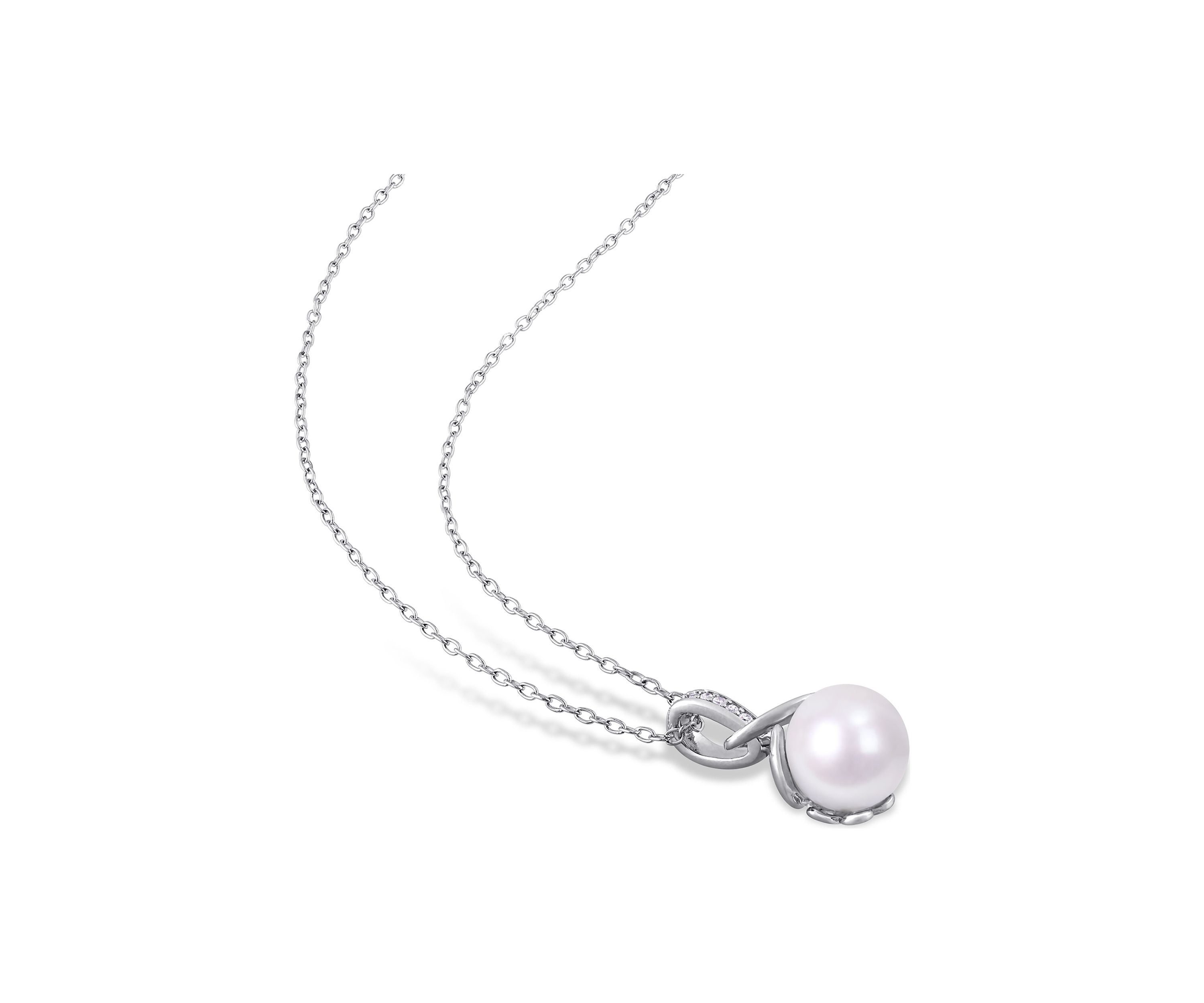 8 - 8.5 MM Cultured Freshwater Pearl and 1/10 CT TW Diamond Twist Leverback Earrings and Pendant with Chain in Sterling Silver