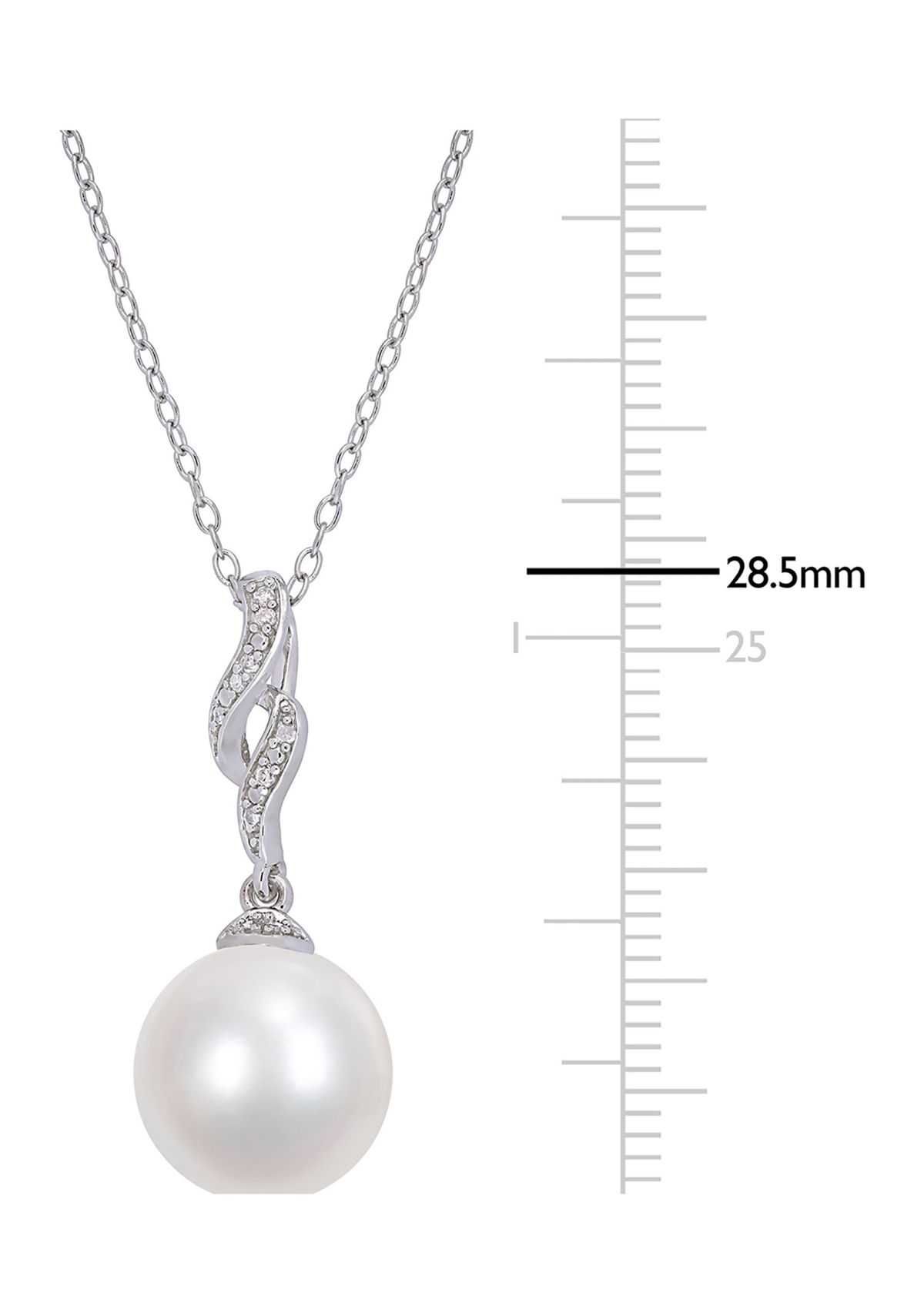 11-12mm Cultured Freshwater White Pearl and Diamond Twist Drop Pearl Necklace in Sterling Silver