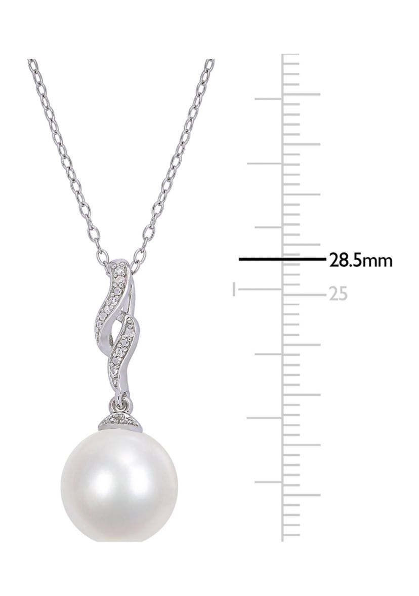 11-12mm Cultured Freshwater White Pearl and Diamond Twist Drop Pearl Necklace in Sterling Silver