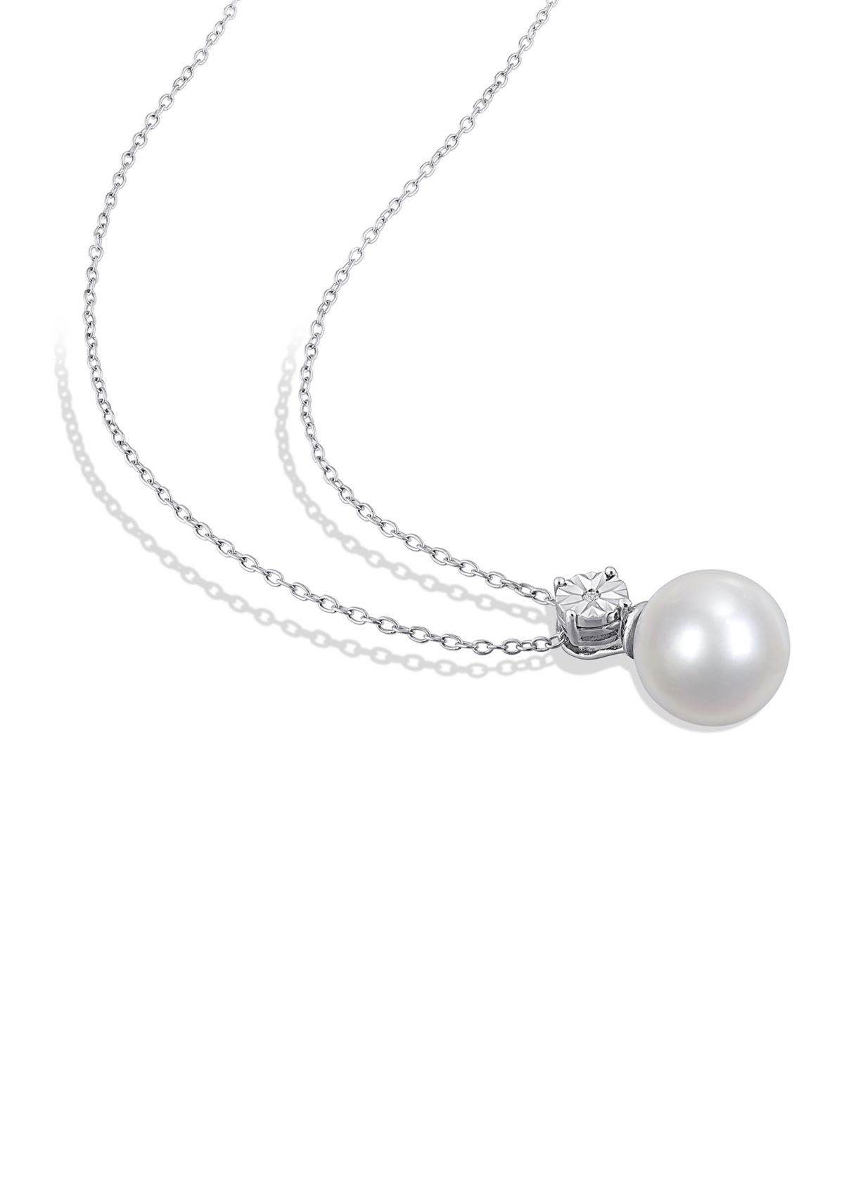11-12mm Cultured Freshwater Pearl and Diamond Accent Drop Earrings and Pendant with Chain Set in Sterling Silver