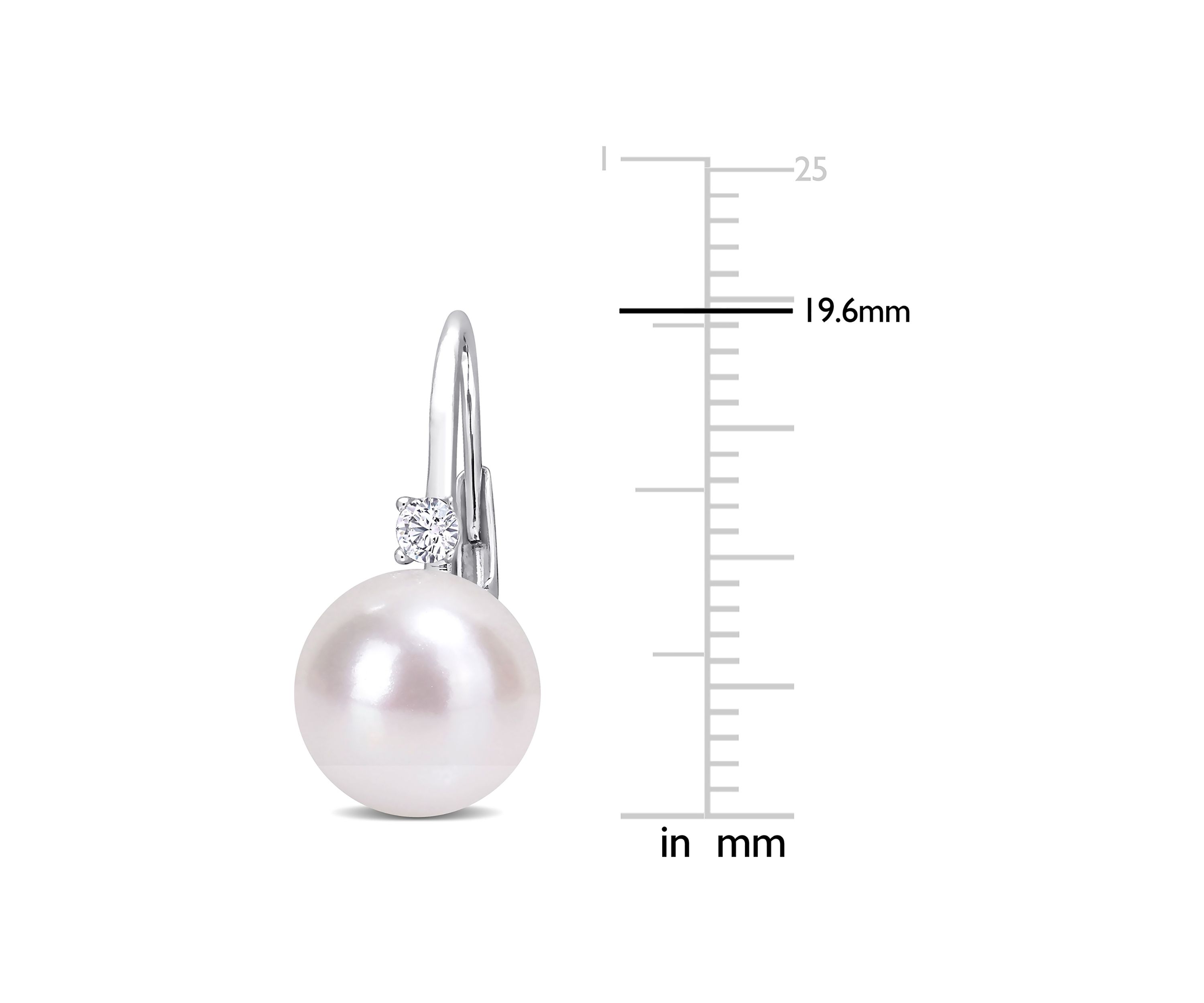9-9.5mm Freshwater Cultured Pearl and 1/7 CT TGW Cubic Zirconia Leverback Earrings in Sterling Silver